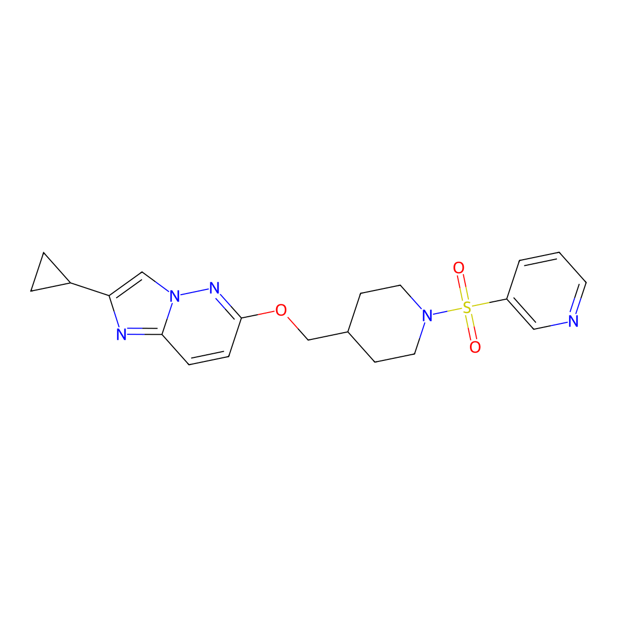 3-({4-[({2-Cyclopropylimidazo[1,2-b]pyridazin-6-yl}oxy)methyl]piperidin-1-yl}sulfonyl)pyridine molecular structure, CAS 2548990-64-1