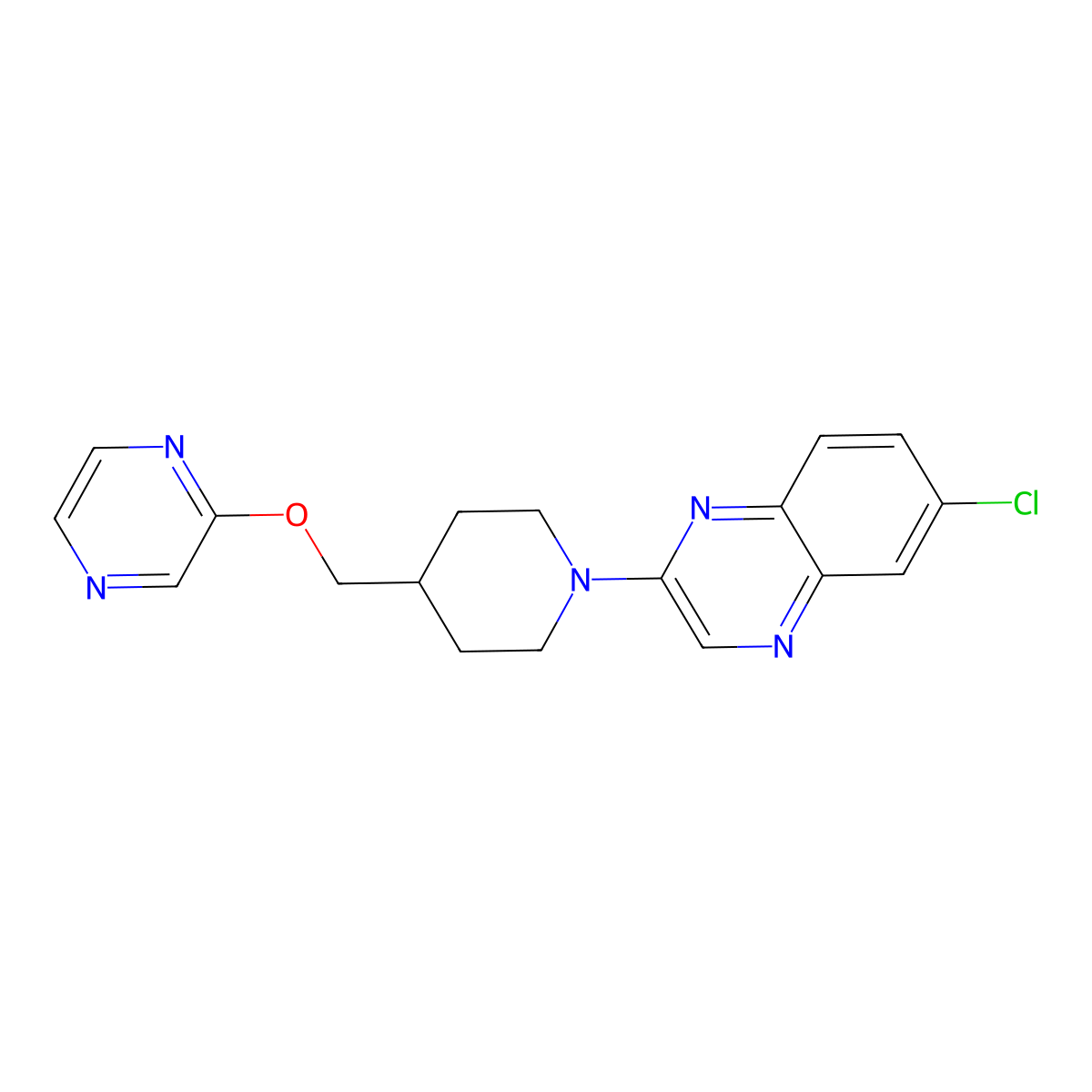 6-Chloro-2-{4-[(pyrazin-2-yloxy)methyl]piperidin-1-yl}quinoxaline molecular structure, CAS 2548990-68-5