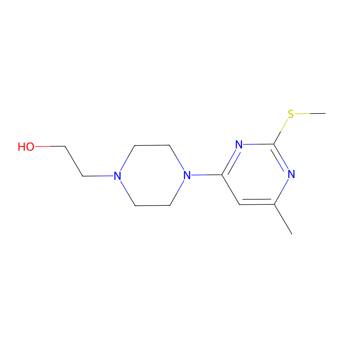 2-{4-[6-Methyl-2-(methylsulfanyl)pyrimidin-4-yl]piperazin-1-yl}ethan-1-ol molecular structure, CAS 2548990-69-6