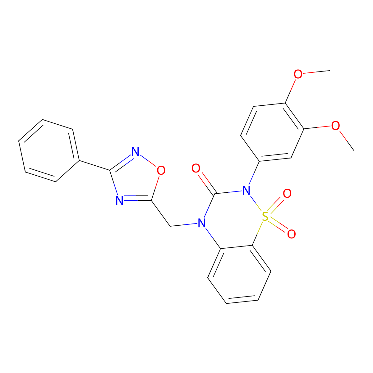 2-(3,4-dimethoxyphenyl)-4-[(3-phenyl-1,2,4-oxadiazol-5-yl)methyl]-3,4-dihydro-2H-1lambda6,2,4-benzothiadiazine-1,1,3-trione molecular structure, CAS 2548990-70-9