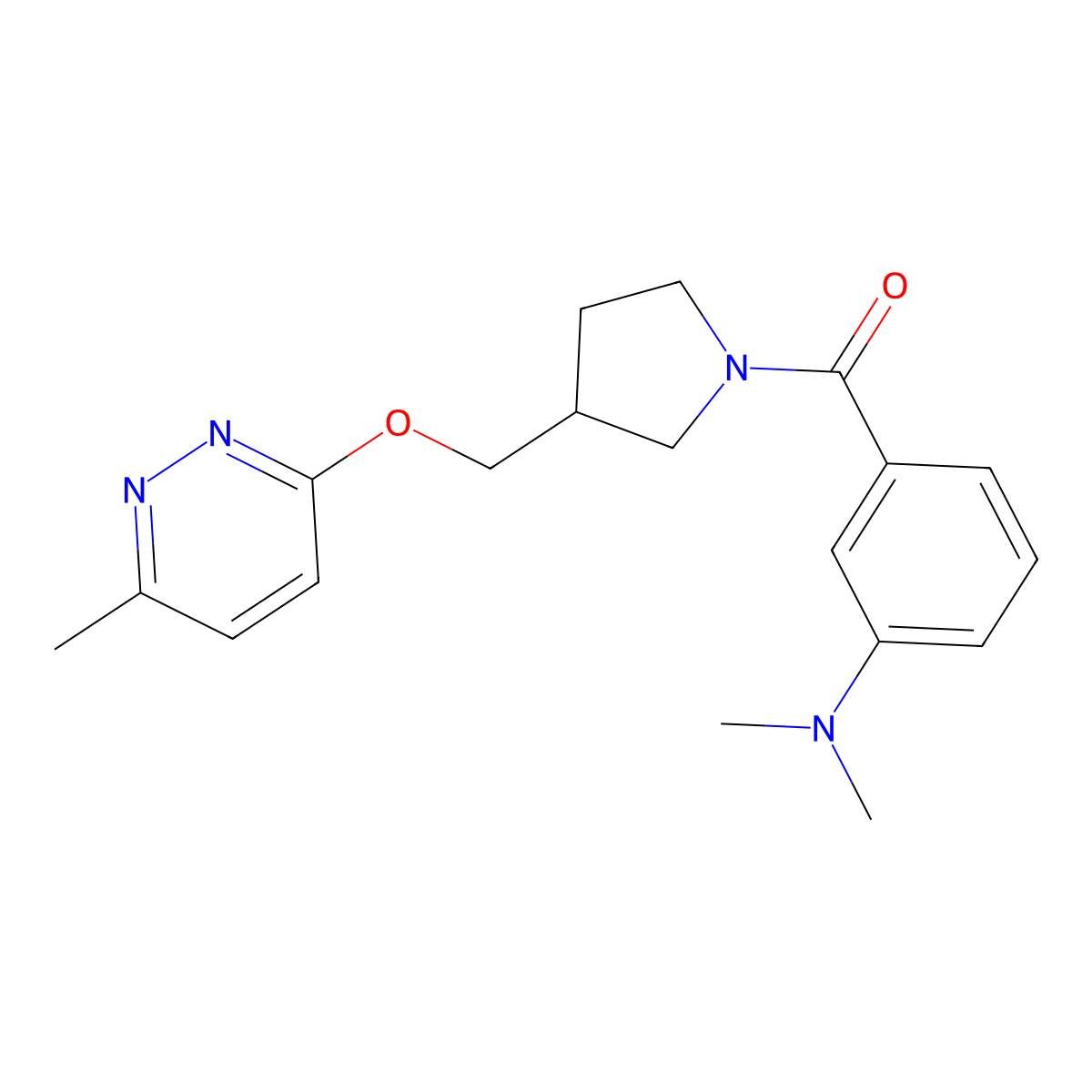 N,N-dimethyl-3-(3-{[(6-methylpyridazin-3-yl)oxy]methyl}pyrrolidine-1-carbonyl)aniline molecular structure, CAS 2548990-72-1