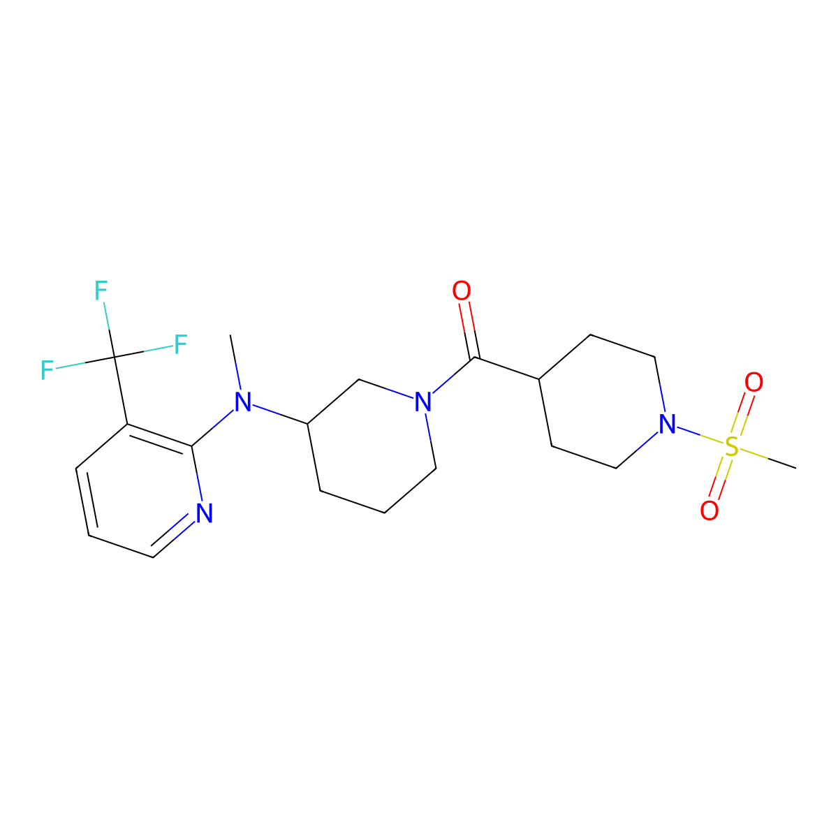 N-[1-(1-methanesulfonylpiperidine-4-carbonyl)piperidin-3-yl]-N-methyl-3-(trifluoromethyl)pyridin-2-amine molecular structure, CAS 2548990-79-8
