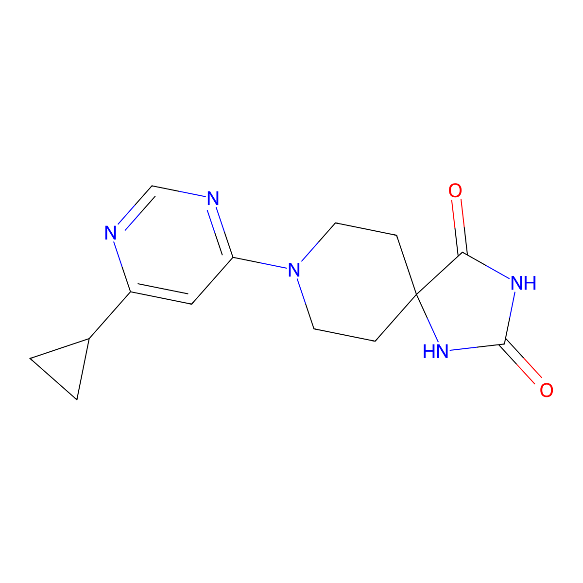 8-(6-Cyclopropylpyrimidin-4-yl)-1,3,8-triazaspiro[4.5]decane-2,4-dione molecular structure, CAS 2548990-80-1