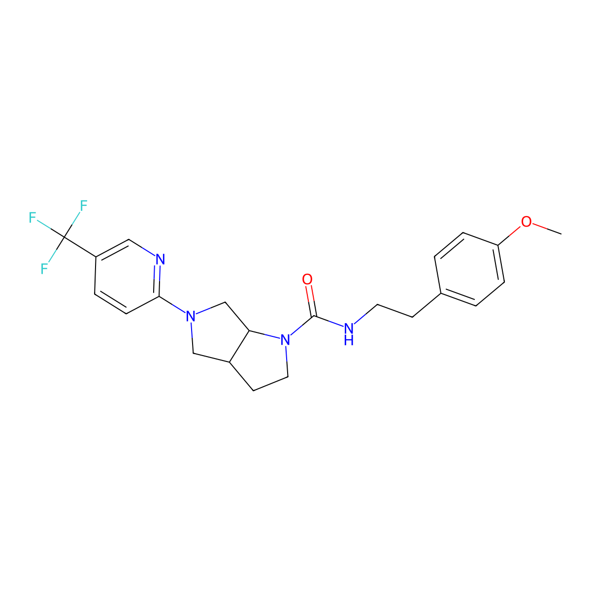 N-[2-(4-methoxyphenyl)ethyl]-5-[5-(trifluoromethyl)pyridin-2-yl]-octahydropyrrolo[3,4-b]pyrrole-1-carboxamide molecular structure, CAS 2548990-81-2