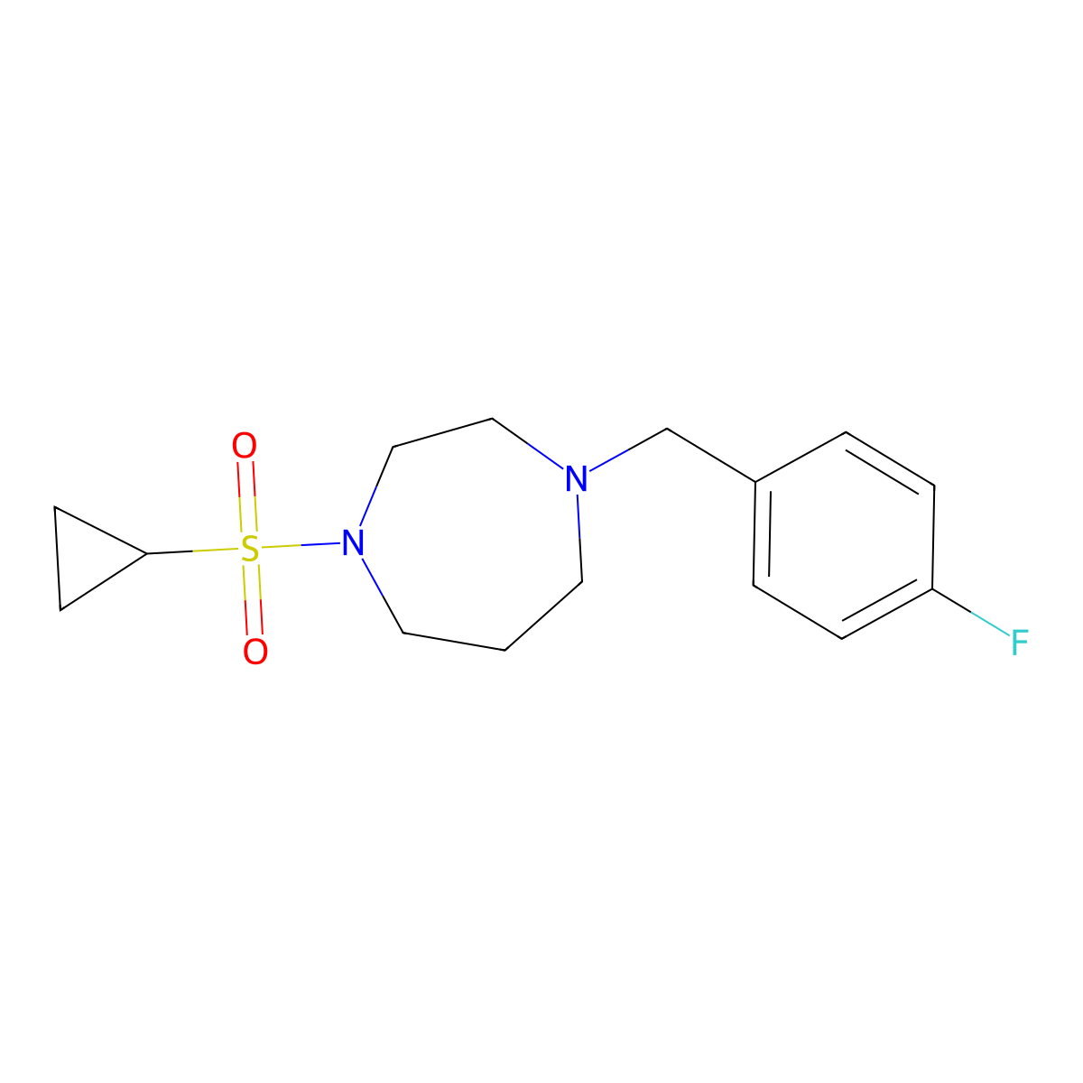 1-(Cyclopropanesulfonyl)-4-[(4-fluorophenyl)methyl]-1,4-diazepane molecular structure, CAS 2548990-89-0