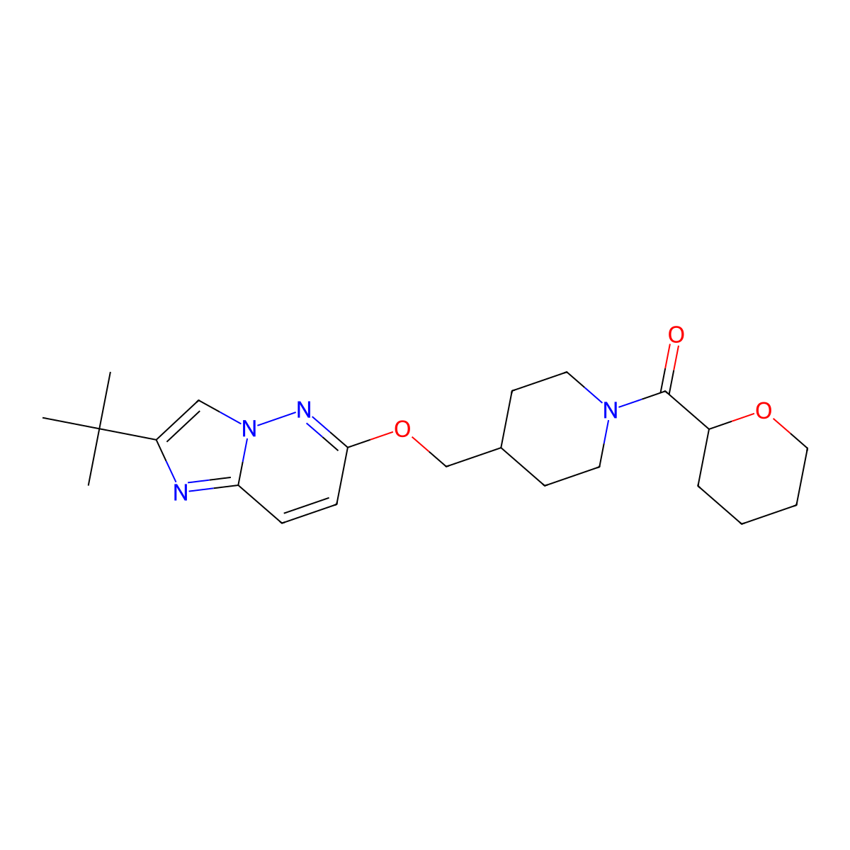 4-[({2-Tert-butylimidazo[1,2-b]pyridazin-6-yl}oxy)methyl]-1-(oxane-2-carbonyl)piperidine molecular structure, CAS 2548990-91-4