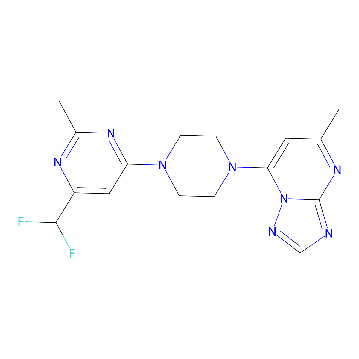 4-(Difluoromethyl)-2-methyl-6-(4-{5-methyl-[1,2,4]triazolo[1,5-a]pyrimidin-7-yl}piperazin-1-yl)pyrimidine molecular structure, CAS 2548990-93-6