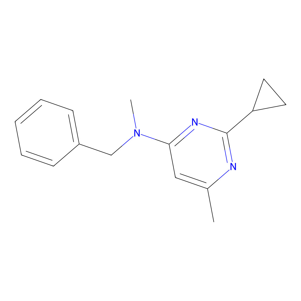 N-benzyl-2-cyclopropyl-N,6-dimethylpyrimidin-4-amine molecular structure, CAS 2548991-00-8