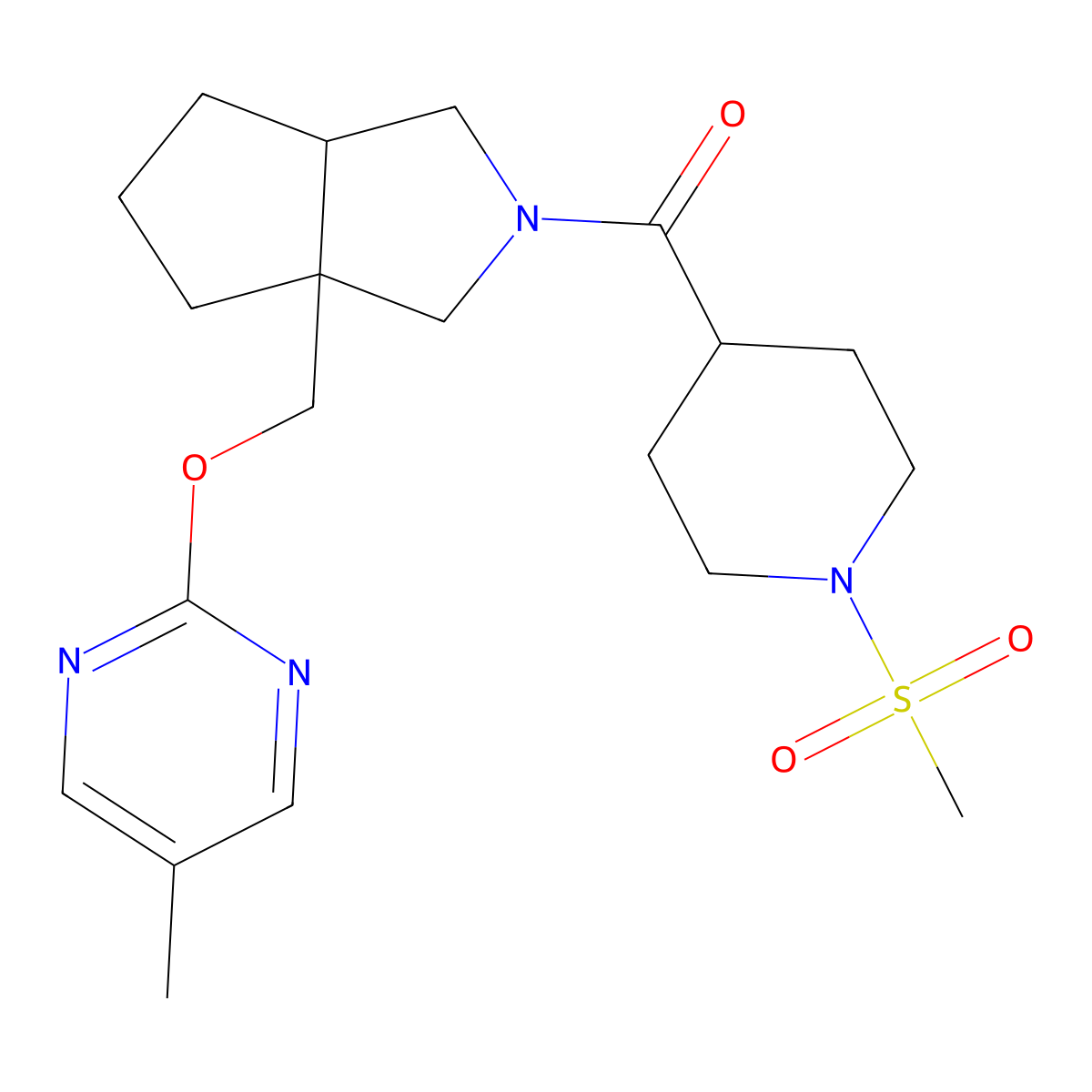 2-{[2-(1-Methanesulfonylpiperidine-4-carbonyl)-octahydrocyclopenta[c]pyrrol-3a-yl]methoxy}-5-methylpyrimidine molecular structure, CAS 2548991-06-4