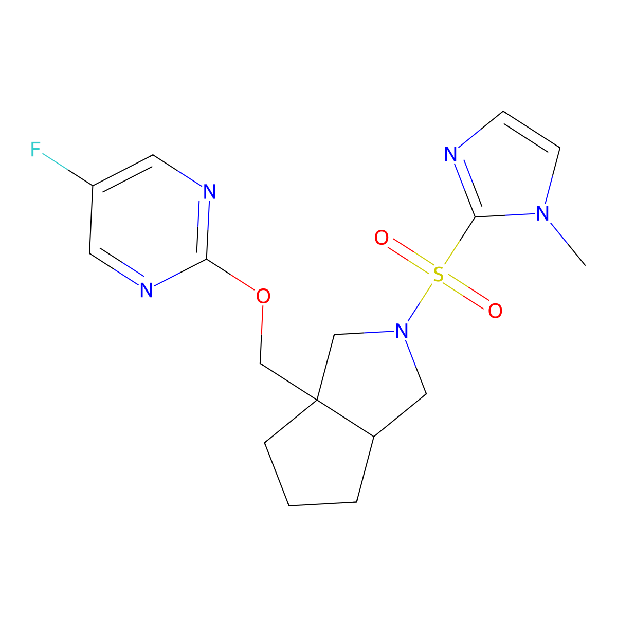 5-fluoro-2-({2-[(1-methyl-1H-imidazol-2-yl)sulfonyl]-octahydrocyclopenta[c]pyrrol-3a-yl}methoxy)pyrimidine molecular structure, CAS 2548991-07-5