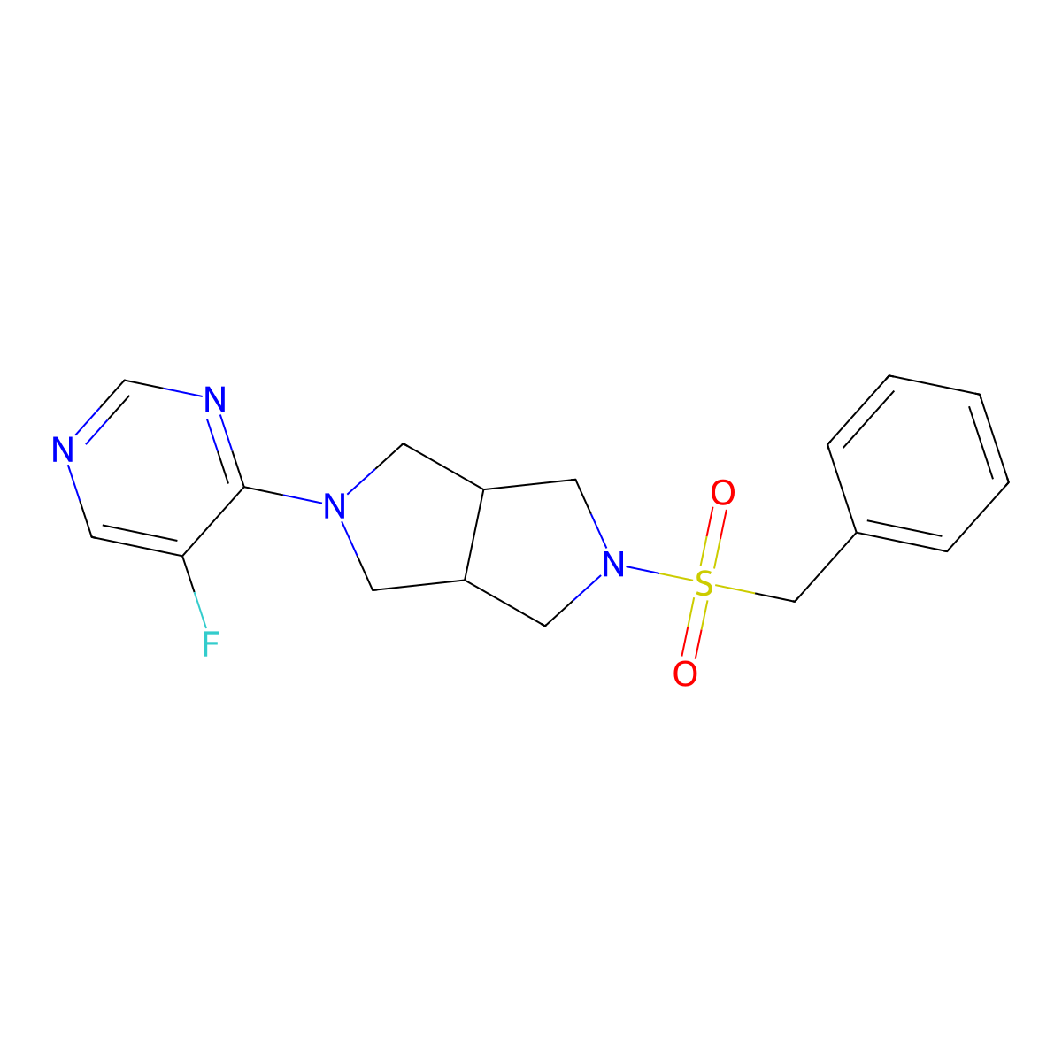 5-Fluoro-4-{5-phenylmethanesulfonyl-octahydropyrrolo[3,4-c]pyrrol-2-yl}pyrimidine molecular structure, CAS 2548991-08-6