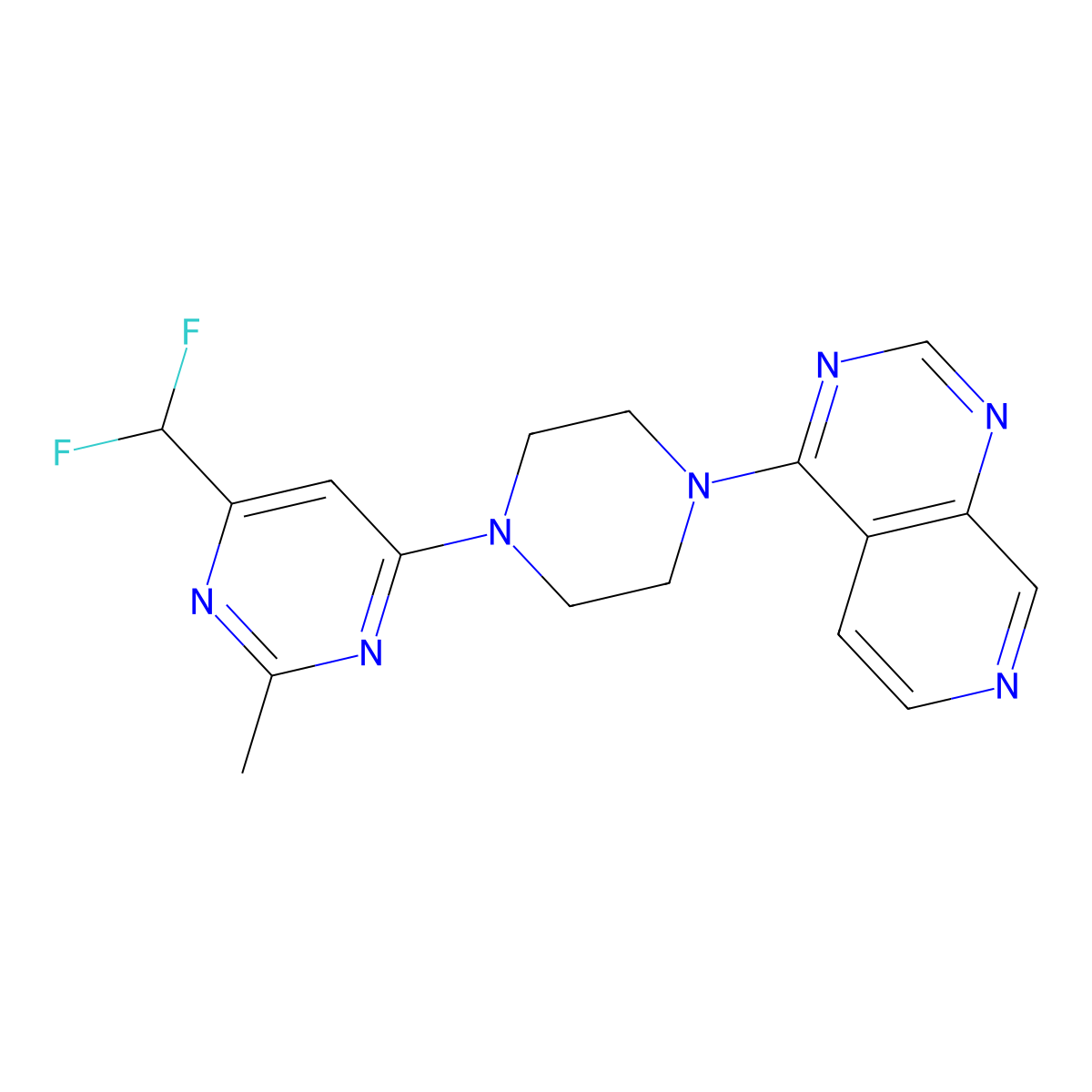 4-(Difluoromethyl)-2-methyl-6-(4-{pyrido[3,4-d]pyrimidin-4-yl}piperazin-1-yl)pyrimidine molecular structure, CAS 2548991-12-2