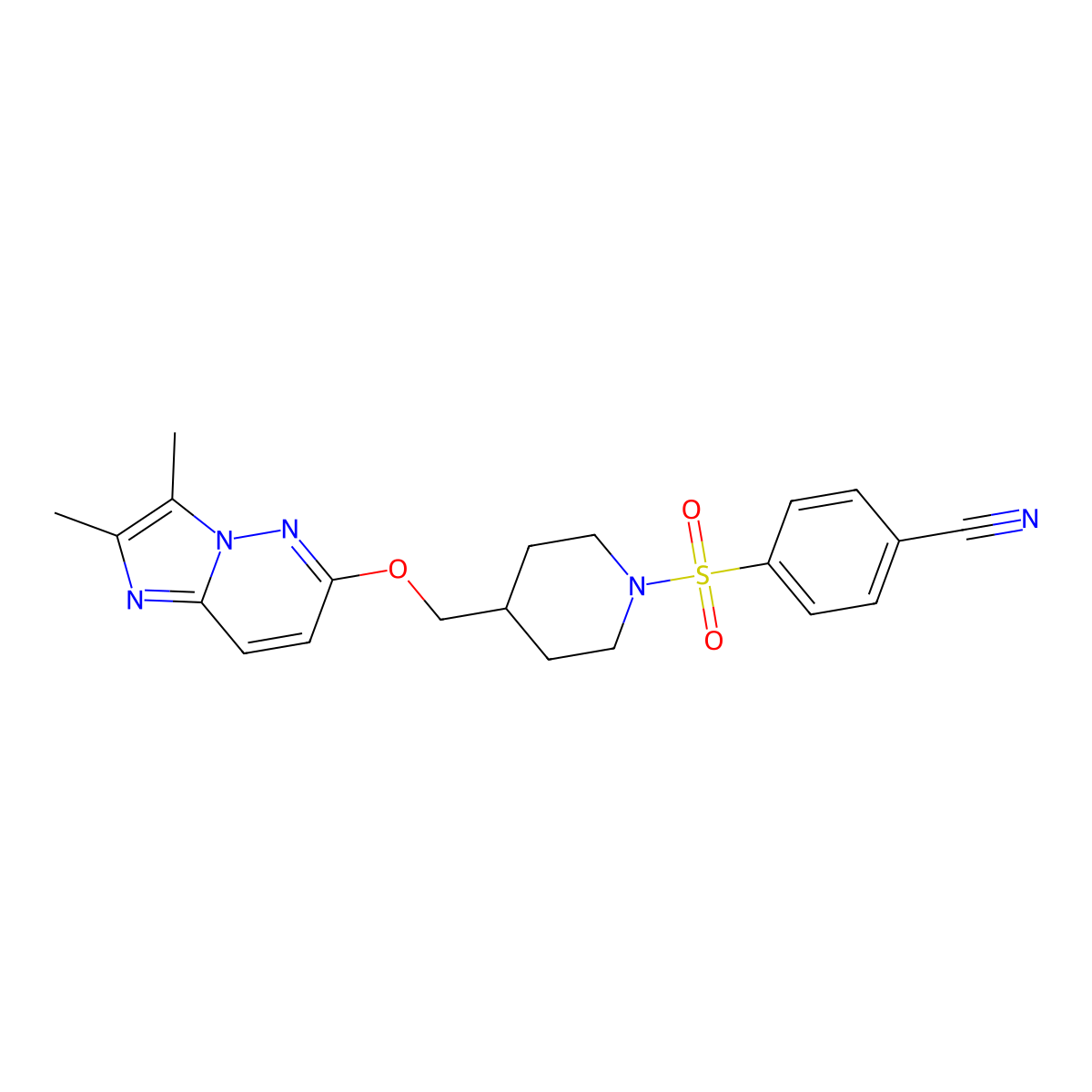 4-({4-[({2,3-Dimethylimidazo[1,2-b]pyridazin-6-yl}oxy)methyl]piperidin-1-yl}sulfonyl)benzonitrile molecular structure, CAS 2548991-13-3