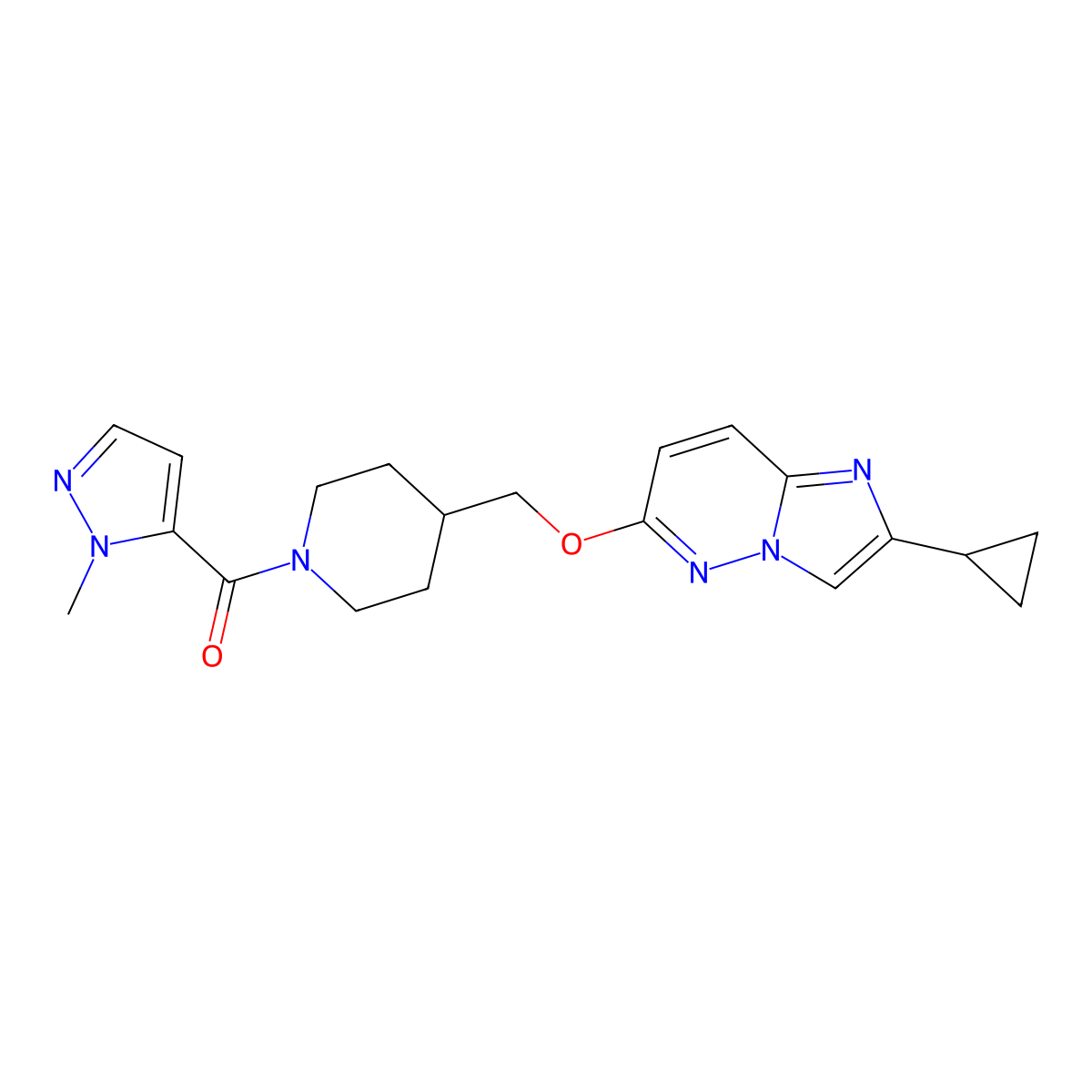 4-[({2-cyclopropylimidazo[1,2-b]pyridazin-6-yl}oxy)methyl]-1-(1-methyl-1H-pyrazole-5-carbonyl)piperidine molecular structure, CAS 2548991-19-9