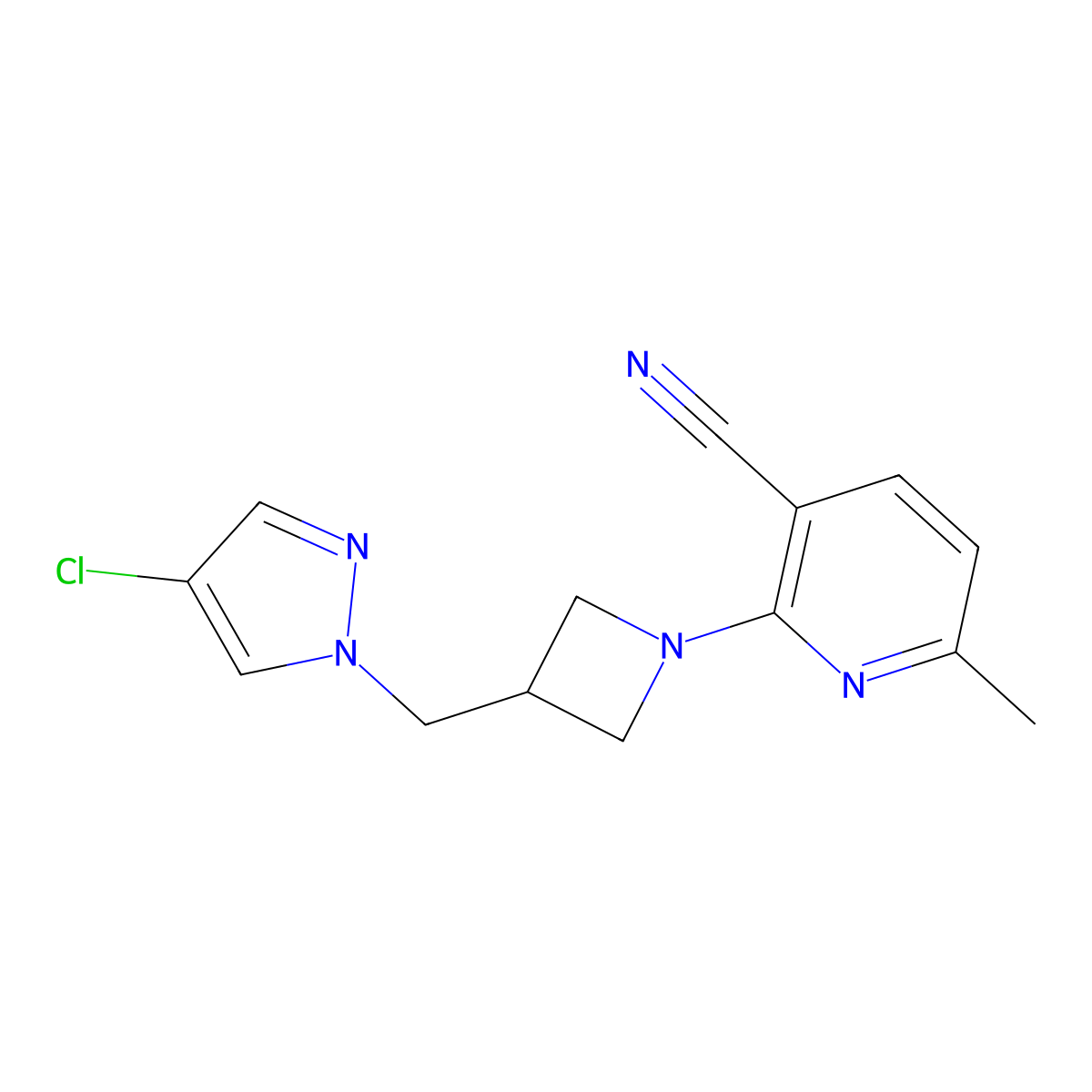 2-{3-[(4-chloro-1H-pyrazol-1-yl)methyl]azetidin-1-yl}-6-methylpyridine-3-carbonitrile molecular structure, CAS 2548991-20-2