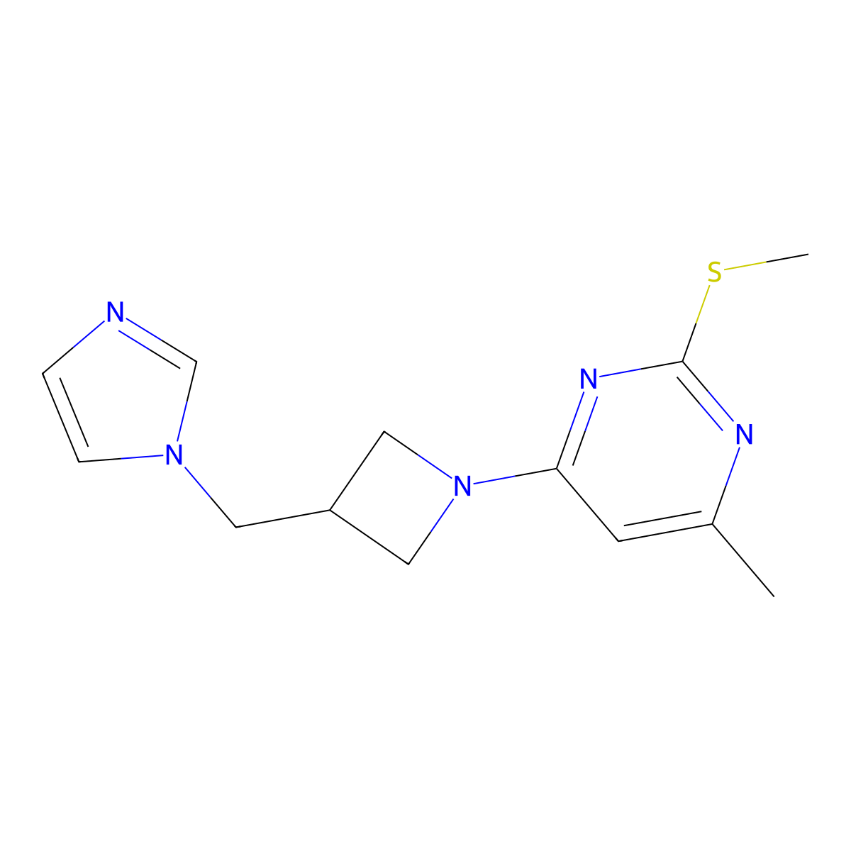 4-{3-[(1H-imidazol-1-yl)methyl]azetidin-1-yl}-6-methyl-2-(methylsulfanyl)pyrimidine molecular structure, CAS 2548991-27-9