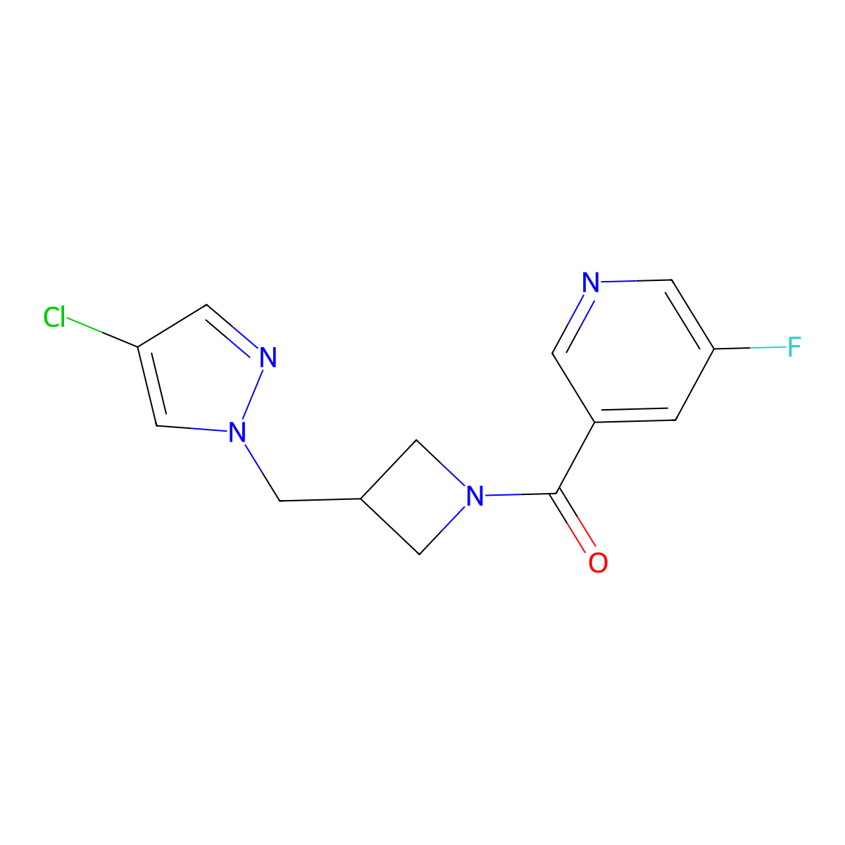 3-{3-[(4-chloro-1H-pyrazol-1-yl)methyl]azetidine-1-carbonyl}-5-fluoropyridine molecular structure, CAS 2548991-28-0