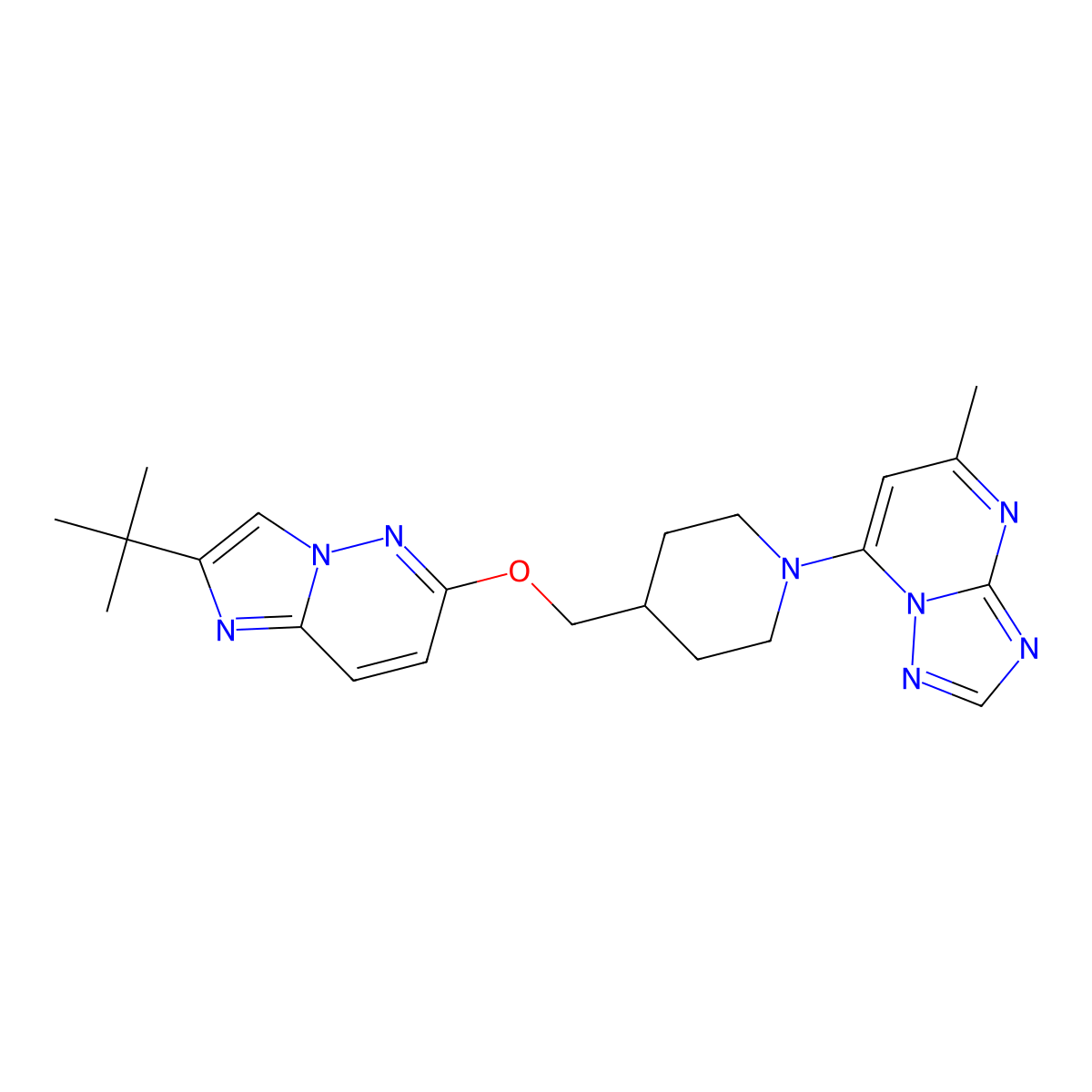 4-[({2-Tert-butylimidazo[1,2-b]pyridazin-6-yl}oxy)methyl]-1-{5-methyl-[1,2,4]triazolo[1,5-a]pyrimidin-7-yl}piperidine molecular structure, CAS 2548991-30-4