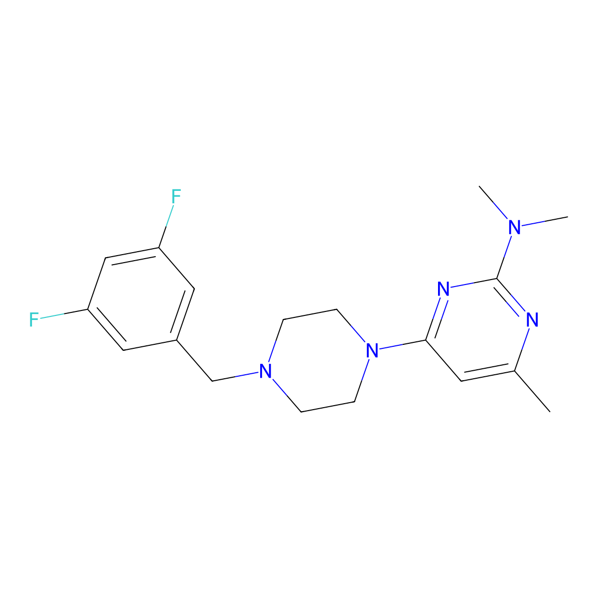 4-{4-[(3,5-difluorophenyl)methyl]piperazin-1-yl}-N,N,6-trimethylpyrimidin-2-amine molecular structure, CAS 2548991-32-6