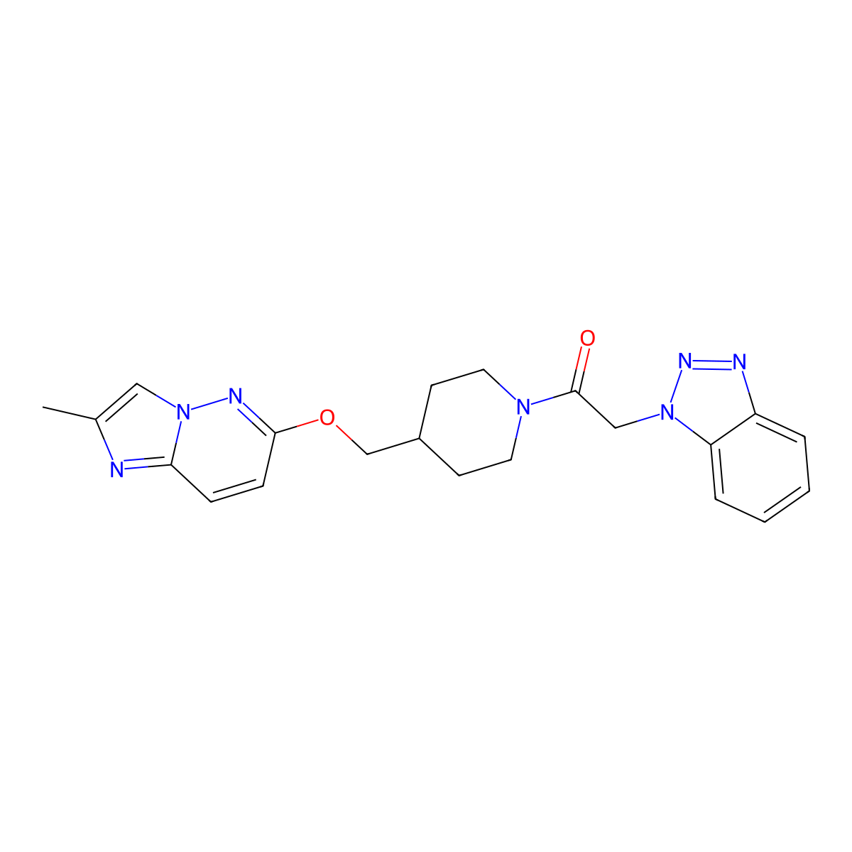 2-(1H-1,2,3-benzotriazol-1-yl)-1-{4-[({2-methylimidazo[1,2-b]pyridazin-6-yl}oxy)methyl]piperidin-1-yl}ethan-1-one molecular structure, CAS 2548991-33-7
