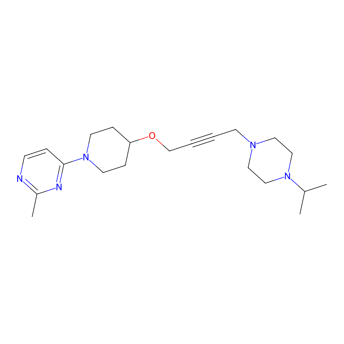 2-Methyl-4-[4-({4-[4-(propan-2-yl)piperazin-1-yl]but-2-yn-1-yl}oxy)piperidin-1-yl]pyrimidine molecular structure, CAS 2548991-34-8