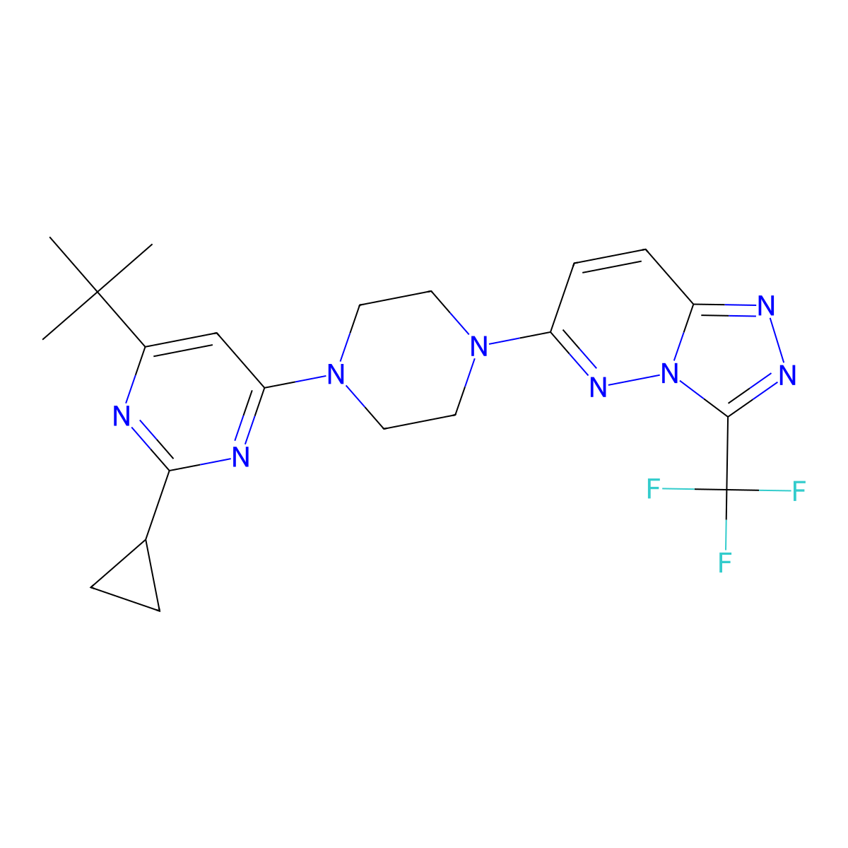 4-Tert-butyl-2-cyclopropyl-6-{4-[3-(trifluoromethyl)-[1,2,4]triazolo[4,3-b]pyridazin-6-yl]piperazin-1-yl}pyrimidine molecular structure, CAS 2548991-40-6