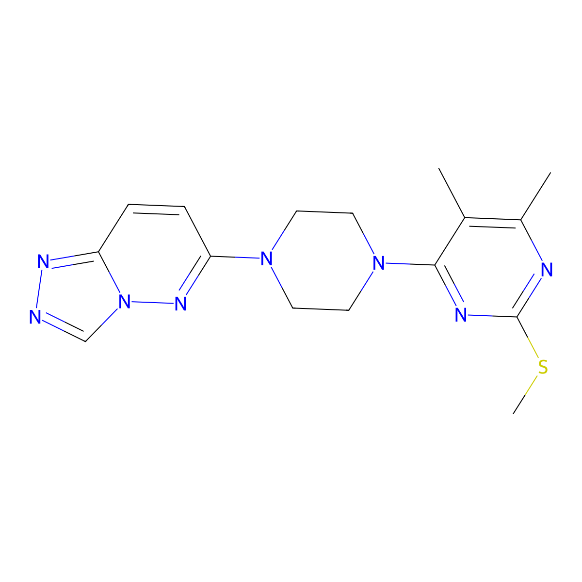 4,5-Dimethyl-2-(methylsulfanyl)-6-(4-{[1,2,4]triazolo[4,3-b]pyridazin-6-yl}piperazin-1-yl)pyrimidine molecular structure, CAS 2548991-41-7