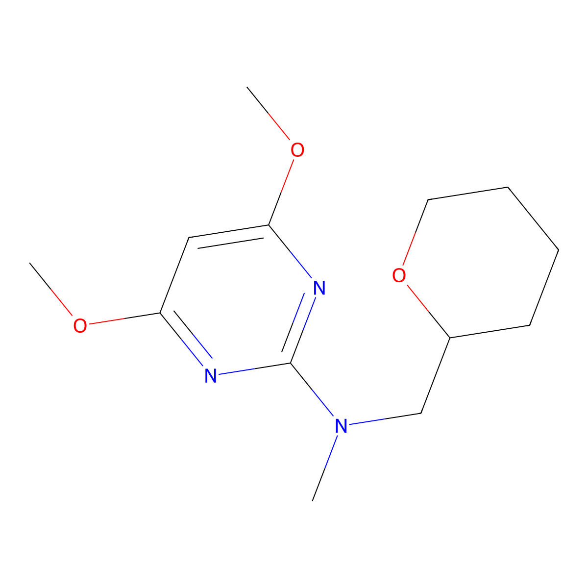 4,6-dimethoxy-N-methyl-N-[(oxan-2-yl)methyl]pyrimidin-2-amine molecular structure, CAS 2548991-42-8