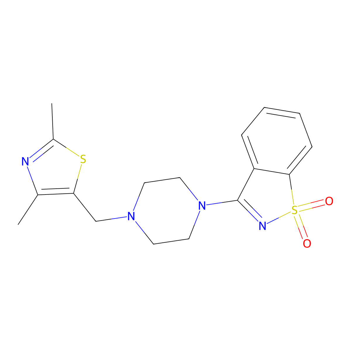 3-{4-[(2,4-Dimethyl-1,3-thiazol-5-yl)methyl]piperazin-1-yl}-1lambda6,2-benzothiazole-1,1-dione molecular structure, CAS 2548991-44-0