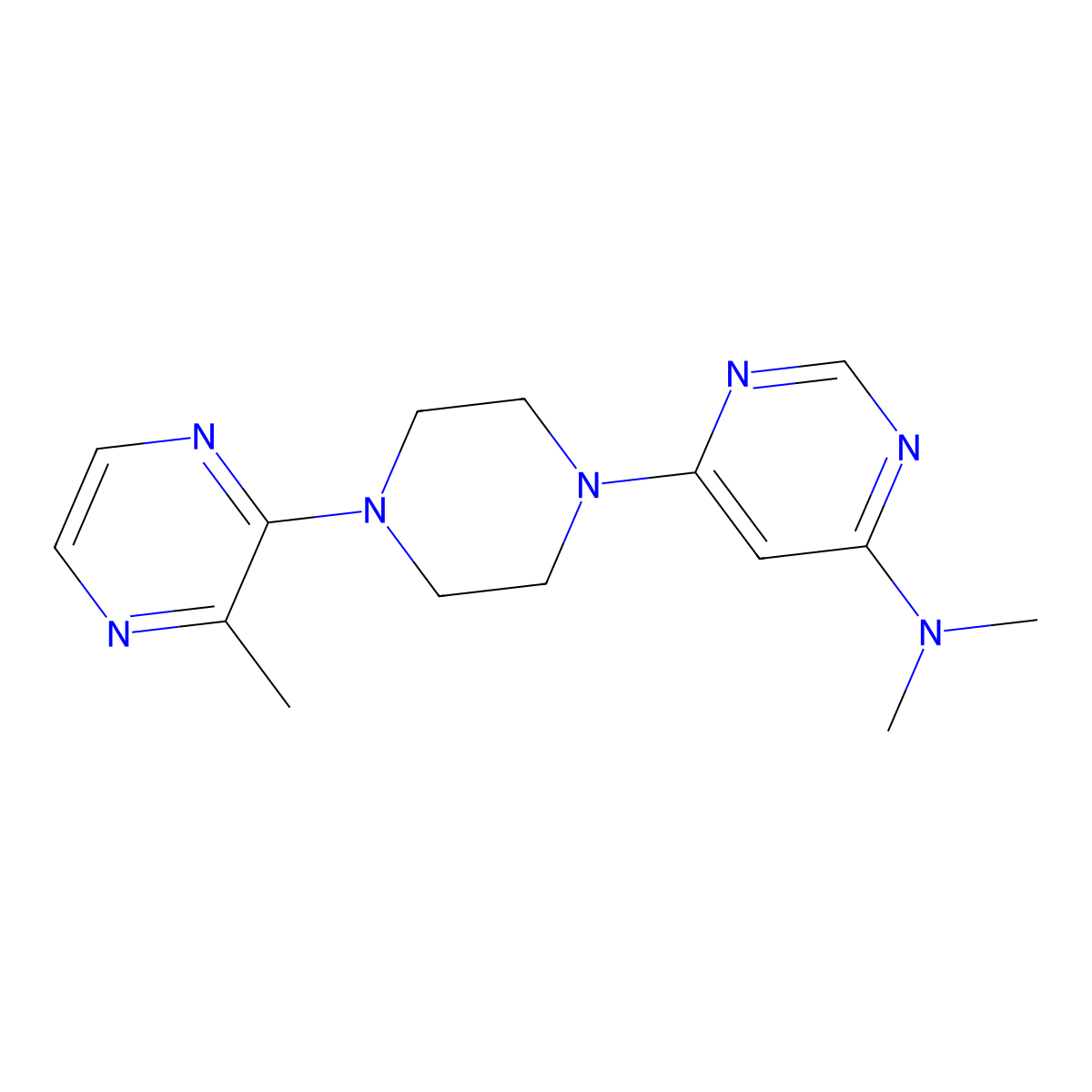 N,N-dimethyl-6-[4-(3-methylpyrazin-2-yl)piperazin-1-yl]pyrimidin-4-amine molecular structure, CAS 2548991-48-4