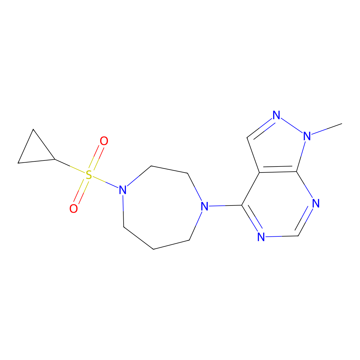 1-(cyclopropanesulfonyl)-4-{1-methyl-1H-pyrazolo[3,4-d]pyrimidin-4-yl}-1,4-diazepane molecular structure, CAS 2548991-51-9