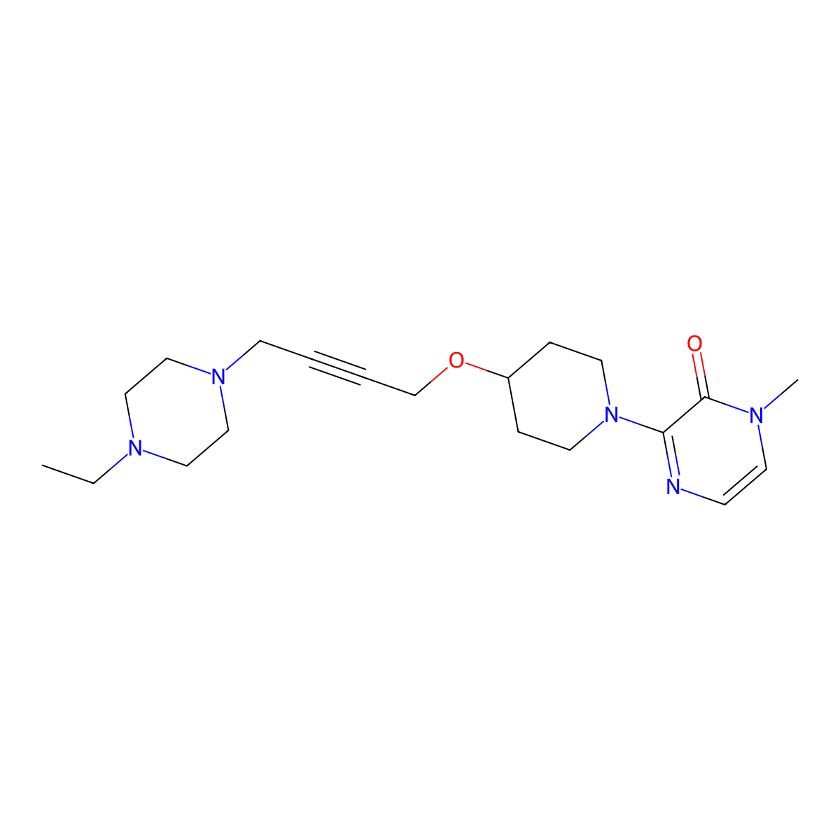 3-(4-{[4-(4-Ethylpiperazin-1-yl)but-2-yn-1-yl]oxy}piperidin-1-yl)-1-methyl-1,2-dihydropyrazin-2-one molecular structure, CAS 2548991-52-0