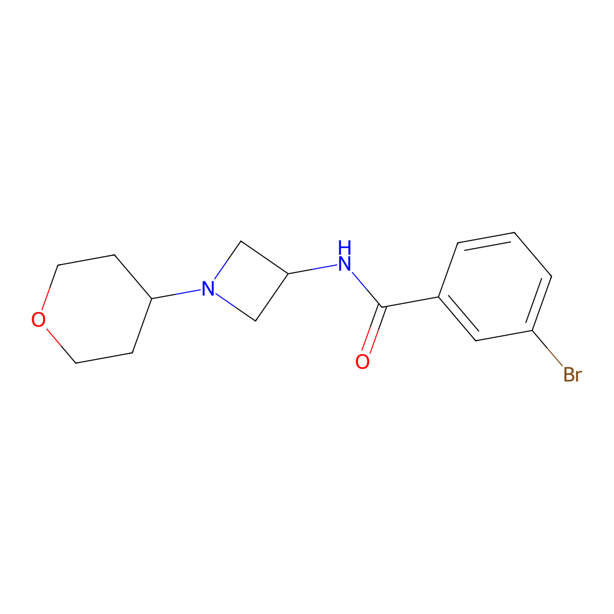 3-bromo-N-[1-(oxan-4-yl)azetidin-3-yl]benzamide molecular structure, CAS 2548991-54-2