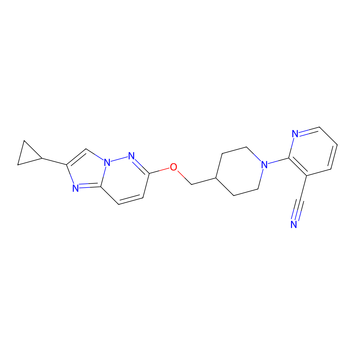 2-{4-[({2-Cyclopropylimidazo[1,2-b]pyridazin-6-yl}oxy)methyl]piperidin-1-yl}pyridine-3-carbonitrile molecular structure, CAS 2548991-56-4
