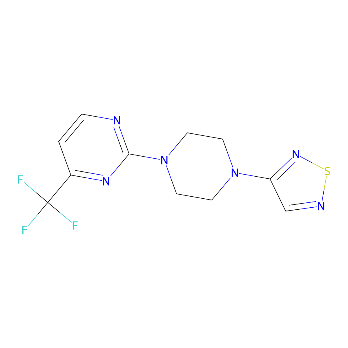 2-[4-(1,2,5-Thiadiazol-3-yl)piperazin-1-yl]-4-(trifluoromethyl)pyrimidine molecular structure, CAS 2548991-58-6