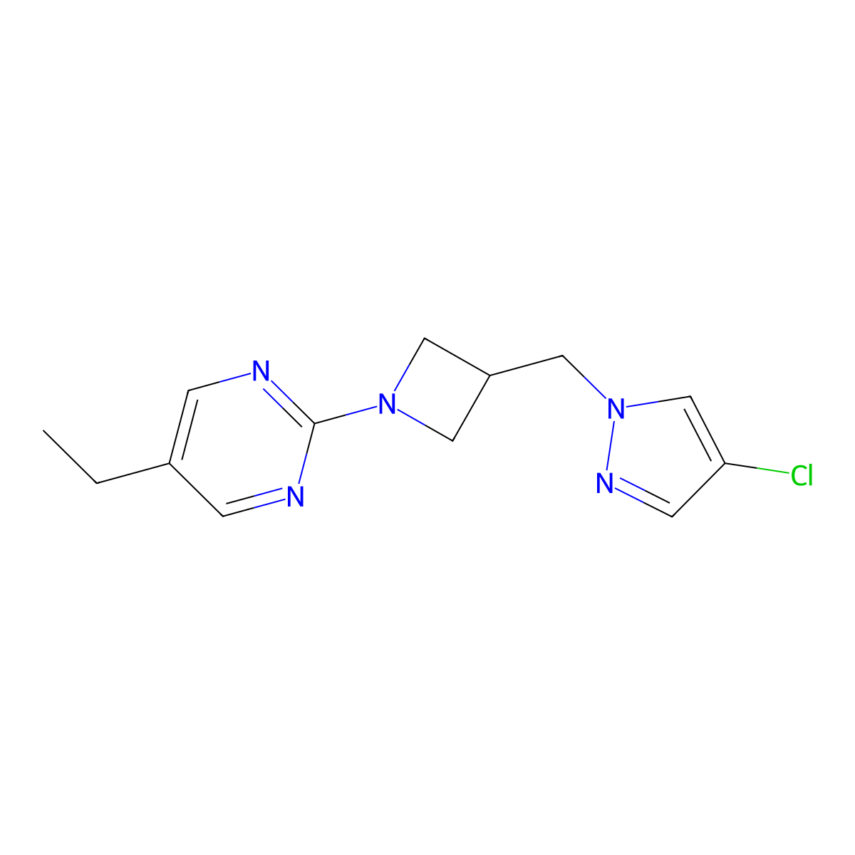 2-{3-[(4-chloro-1H-pyrazol-1-yl)methyl]azetidin-1-yl}-5-ethylpyrimidine molecular structure, CAS 2548991-60-0