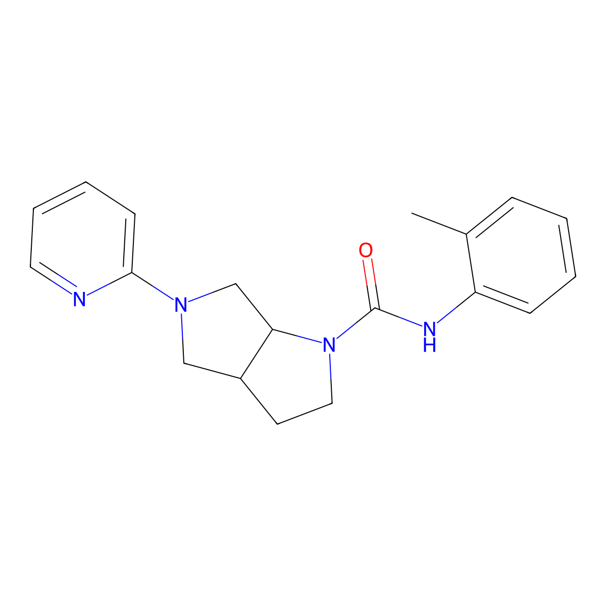 N-(2-methylphenyl)-5-(pyridin-2-yl)-octahydropyrrolo[3,4-b]pyrrole-1-carboxamide molecular structure, CAS 2548991-63-3