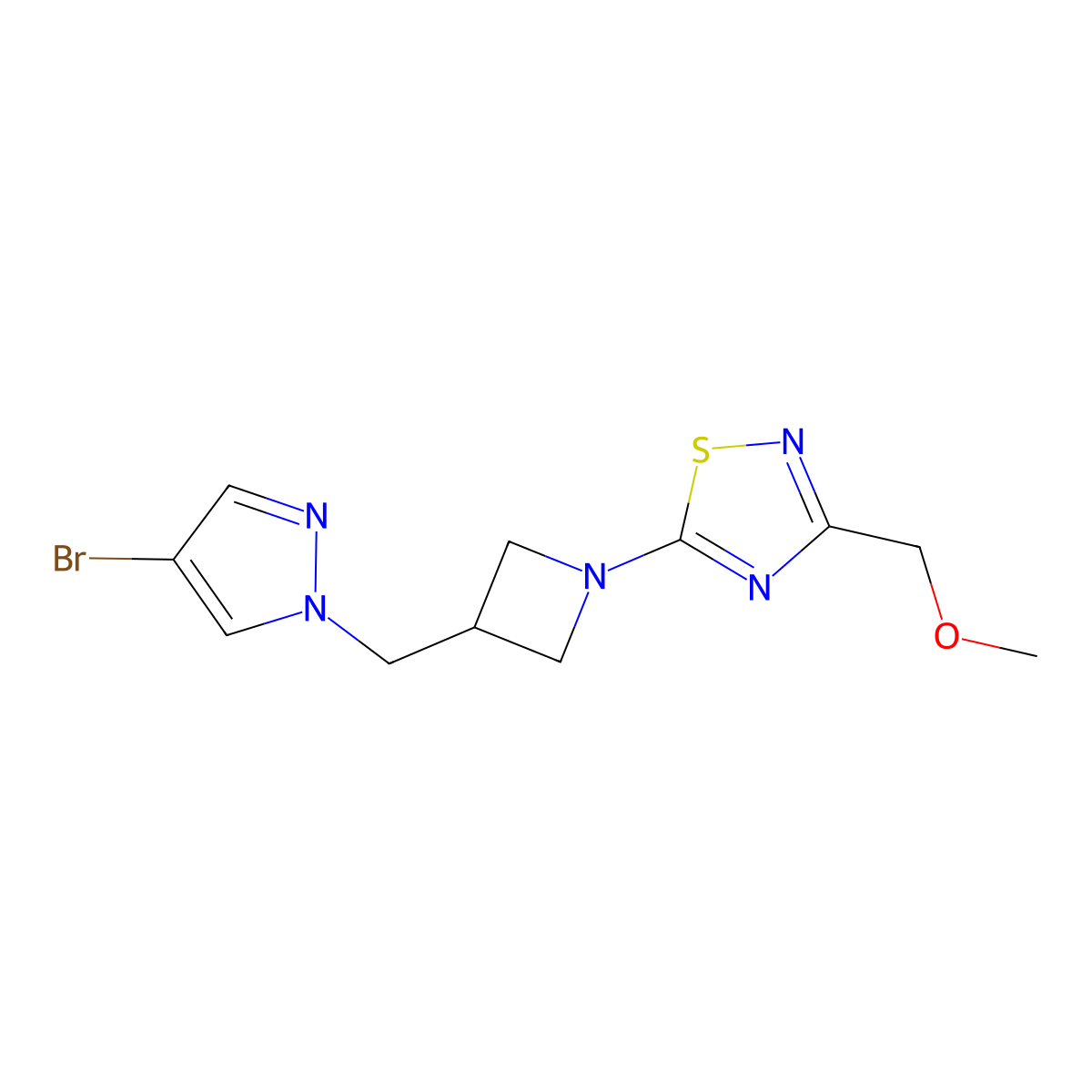 5-{3-[(4-bromo-1H-pyrazol-1-yl)methyl]azetidin-1-yl}-3-(methoxymethyl)-1,2,4-thiadiazole molecular structure, CAS 2548991-75-7