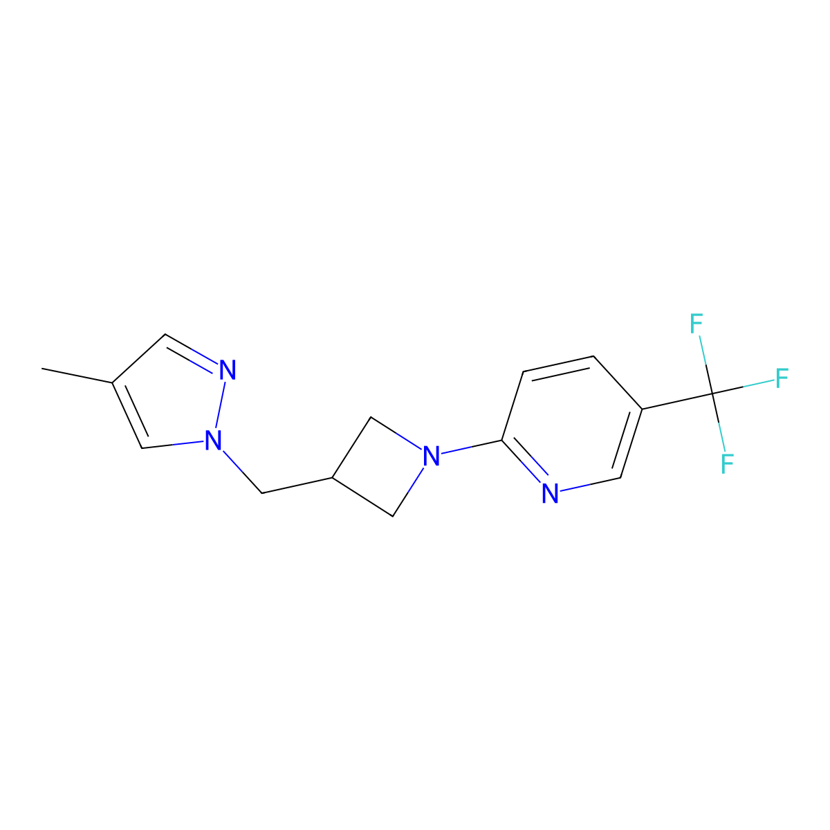2-{3-[(4-methyl-1H-pyrazol-1-yl)methyl]azetidin-1-yl}-5-(trifluoromethyl)pyridine molecular structure, CAS 2548991-79-1