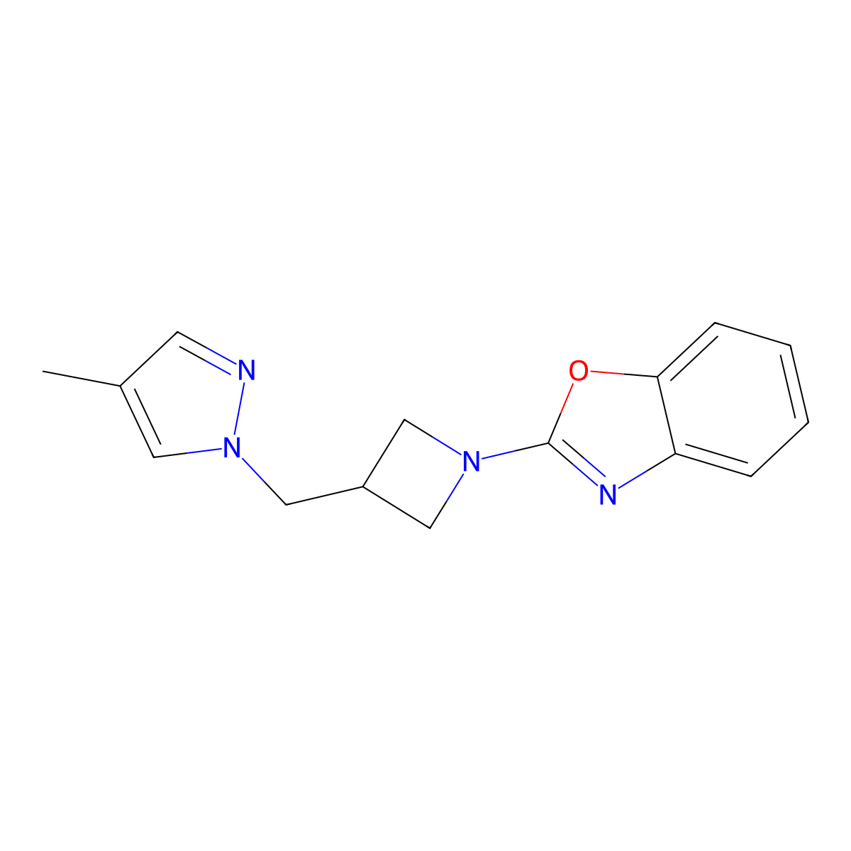 2-{3-[(4-methyl-1H-pyrazol-1-yl)methyl]azetidin-1-yl}-1,3-benzoxazole molecular structure, CAS 2548991-83-7