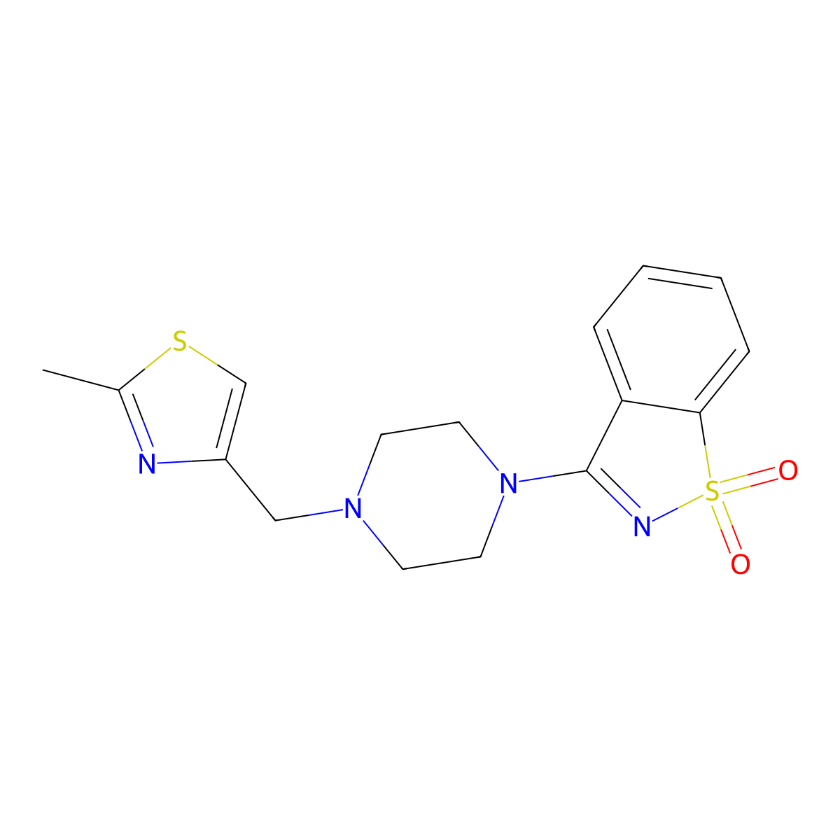 3-{4-[(2-Methyl-1,3-thiazol-4-yl)methyl]piperazin-1-yl}-1lambda6,2-benzothiazole-1,1-dione molecular structure, CAS 2548991-89-3