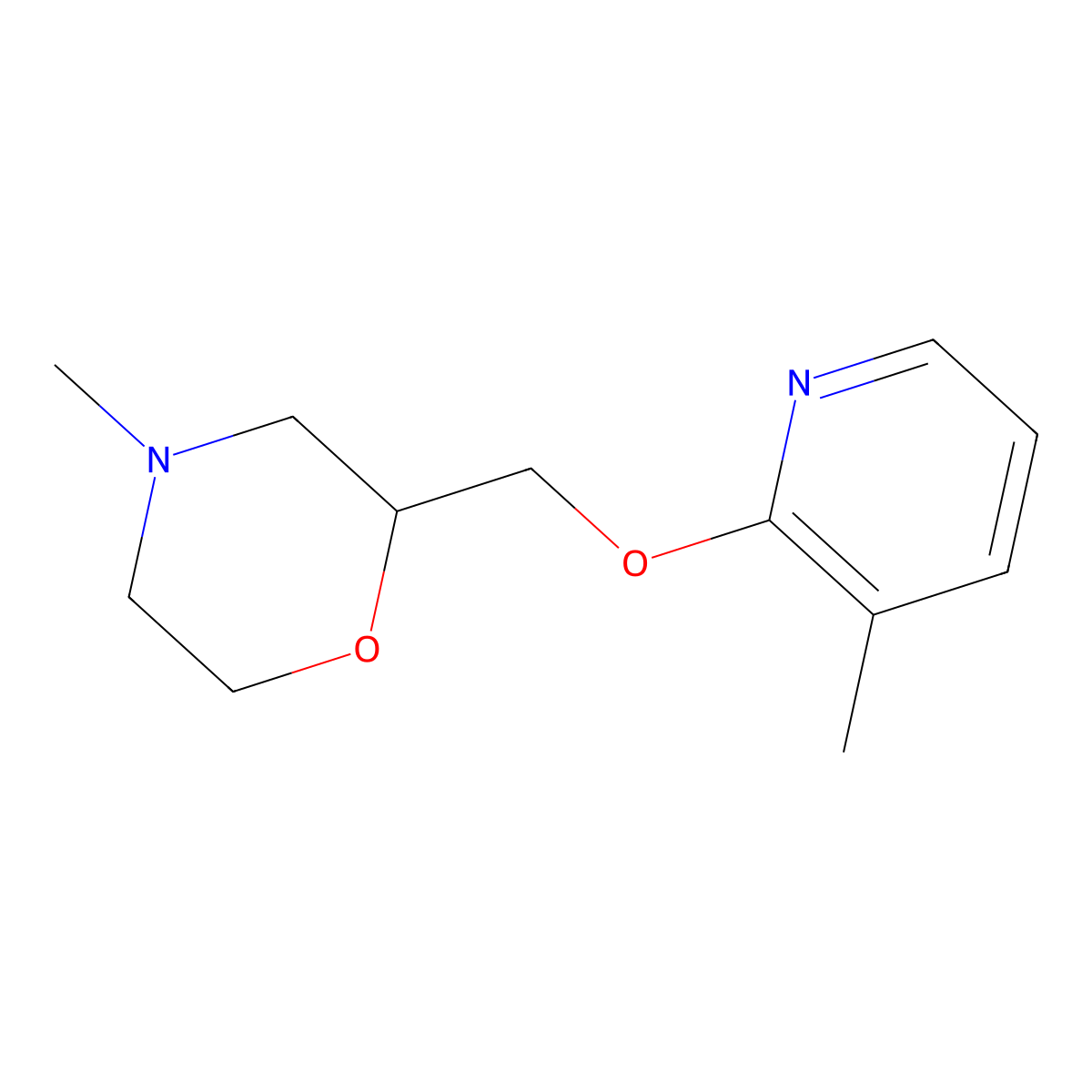 4-Methyl-2-{[(3-methylpyridin-2-yl)oxy]methyl}morpholine molecular structure, CAS 2548991-90-6