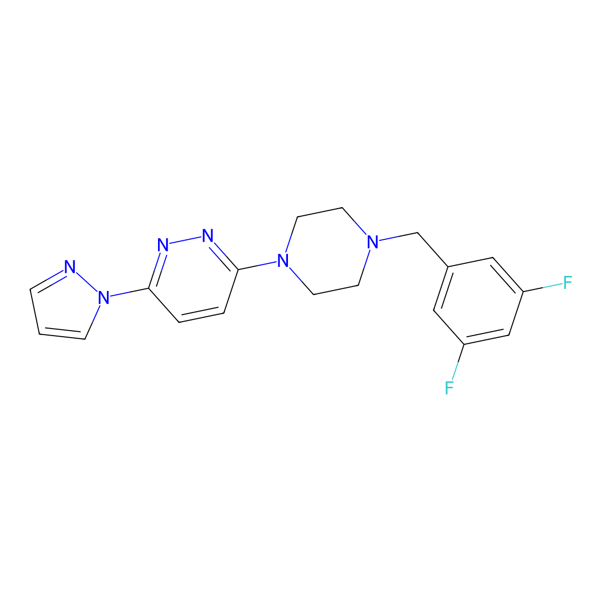 3-{4-[(3,5-difluorophenyl)methyl]piperazin-1-yl}-6-(1H-pyrazol-1-yl)pyridazine molecular structure, CAS 2548991-91-7