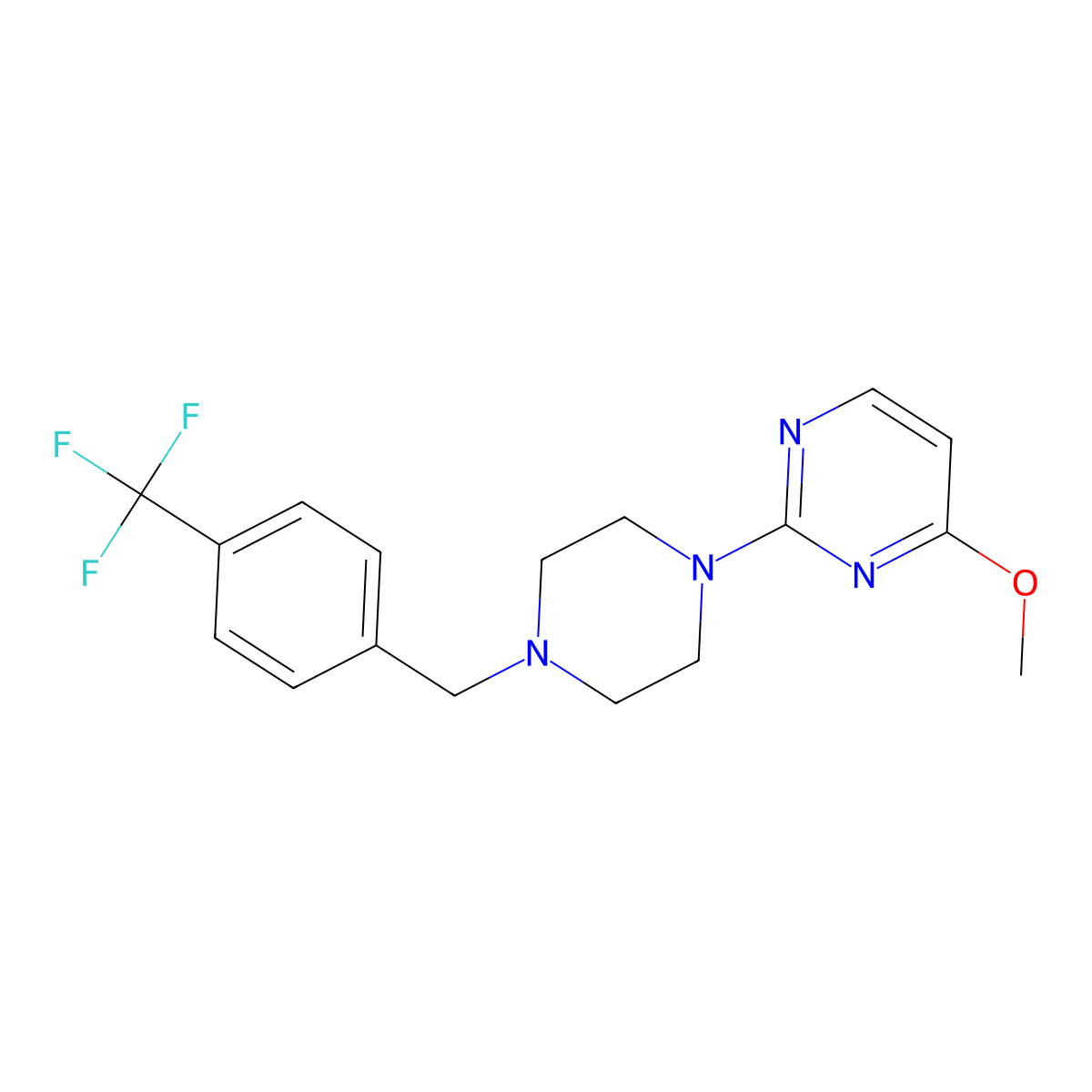 4-Methoxy-2-(4-{[4-(trifluoromethyl)phenyl]methyl}piperazin-1-yl)pyrimidine molecular structure, CAS 2548991-94-0