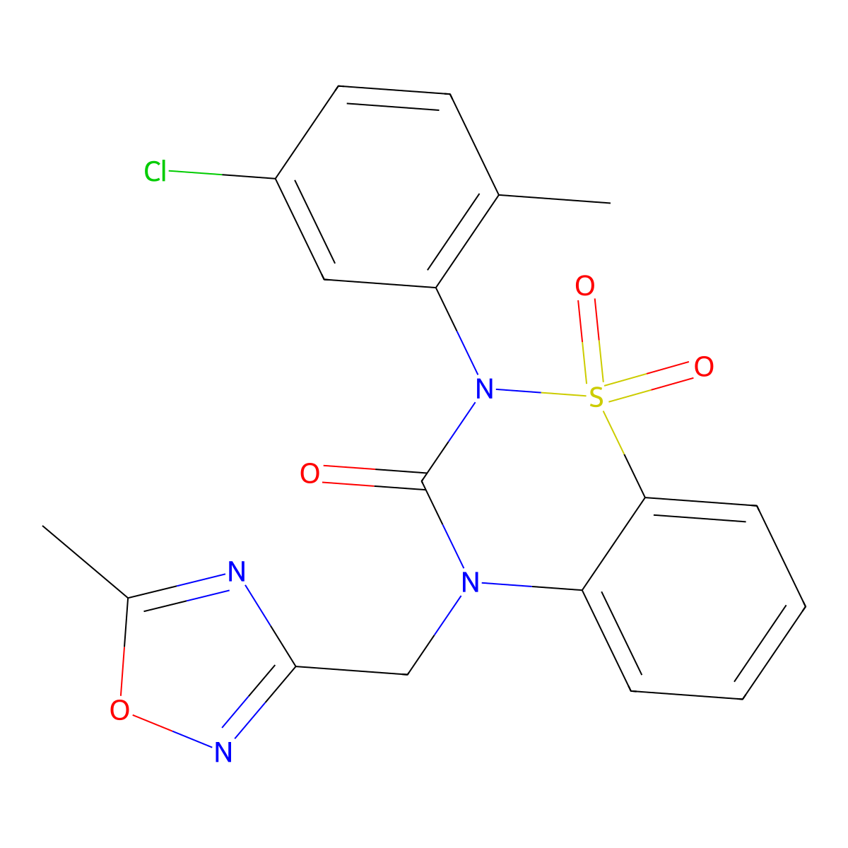 2-(5-chloro-2-methylphenyl)-4-[(5-methyl-1,2,4-oxadiazol-3-yl)methyl]-3,4-dihydro-2H-1lambda6,2,4-benzothiadiazine-1,1,3-trione molecular structure, CAS 2548992-00-1
