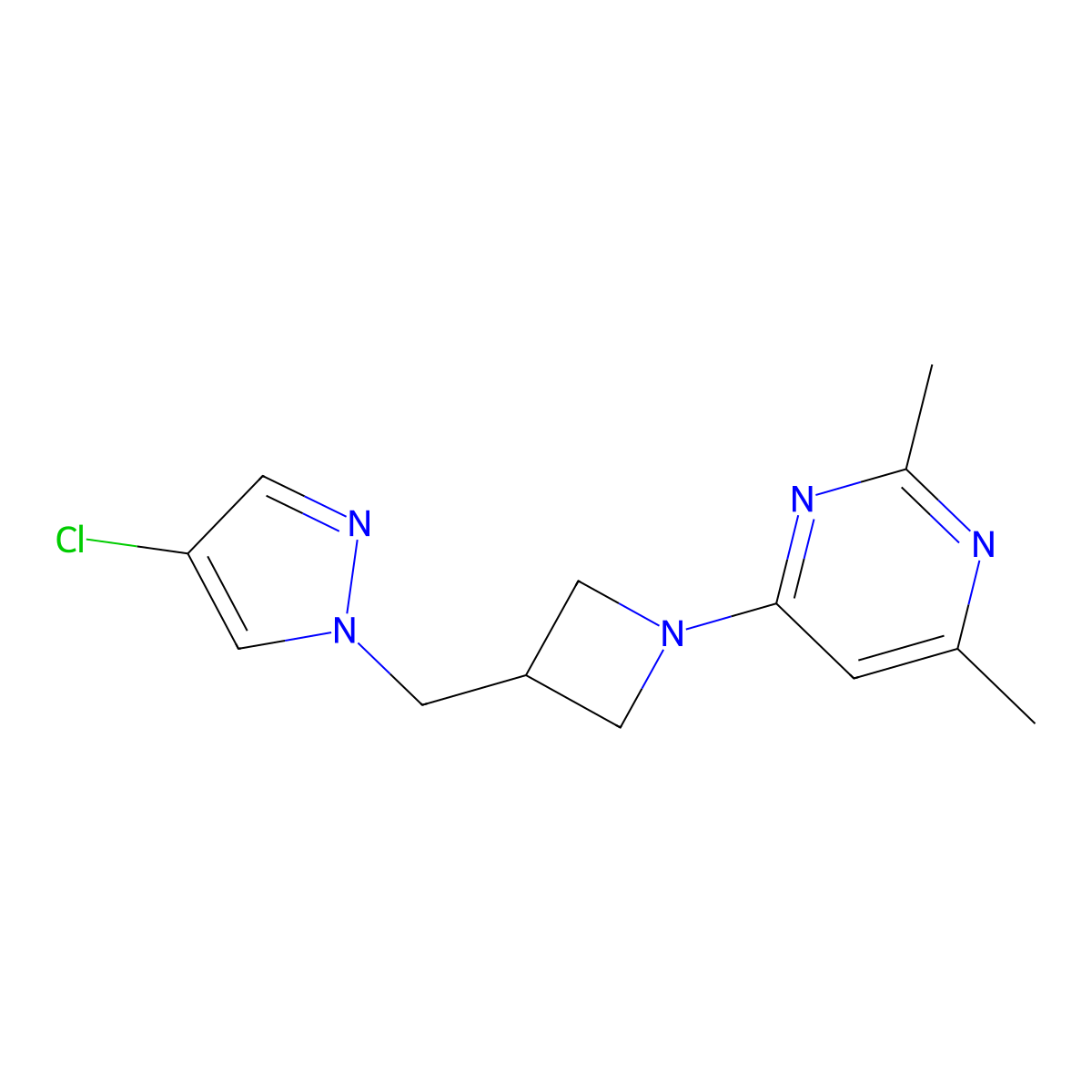 4-{3-[(4-chloro-1H-pyrazol-1-yl)methyl]azetidin-1-yl}-2,6-dimethylpyrimidine molecular structure, CAS 2548992-02-3