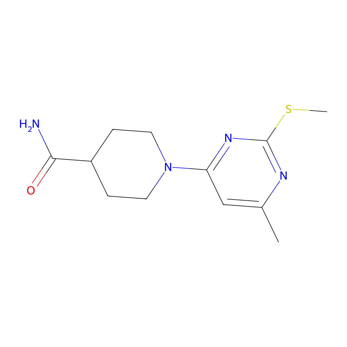 1-[6-Methyl-2-(methylsulfanyl)pyrimidin-4-yl]piperidine-4-carboxamide molecular structure, CAS 2548992-04-5