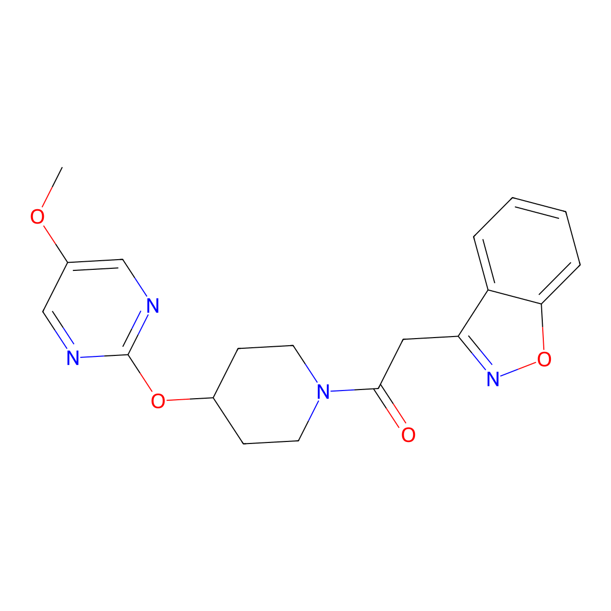 2-(1,2-Benzoxazol-3-yl)-1-{4-[(5-methoxypyrimidin-2-yl)oxy]piperidin-1-yl}ethan-1-one molecular structure, CAS 2548992-05-6