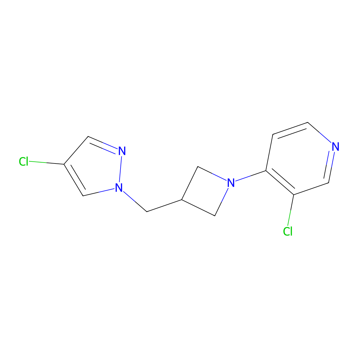 3-chloro-4-{3-[(4-chloro-1H-pyrazol-1-yl)methyl]azetidin-1-yl}pyridine molecular structure, CAS 2548992-07-8