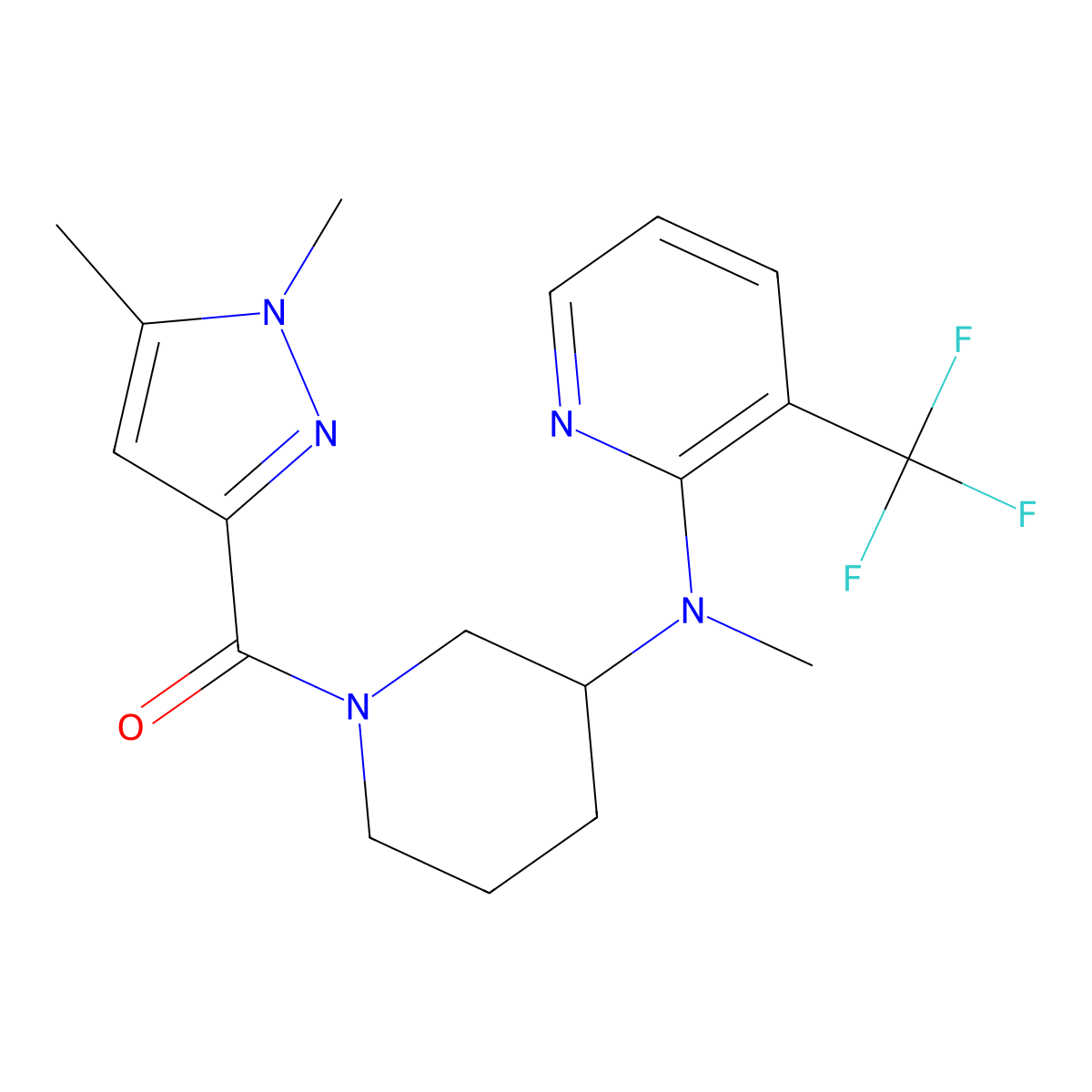 N-[1-(1,5-dimethyl-1H-pyrazole-3-carbonyl)piperidin-3-yl]-N-methyl-3-(trifluoromethyl)pyridin-2-amine molecular structure, CAS 2548992-10-3